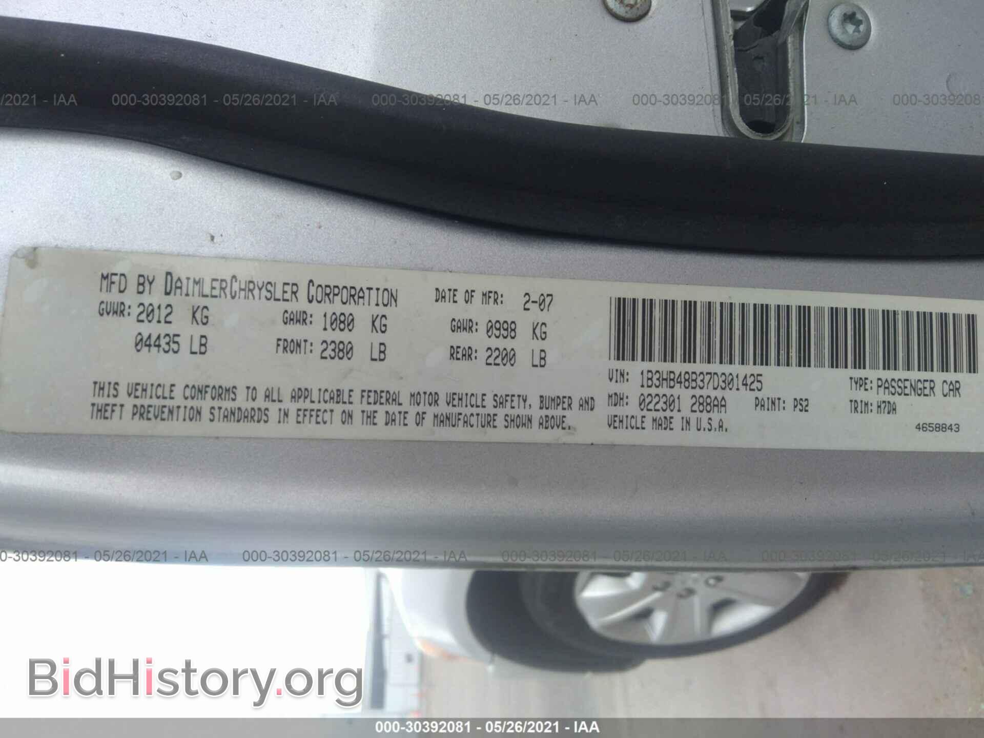 2007 DODGE CALIBER - VIN: 1B3HB48B37D301425 - Photo 9