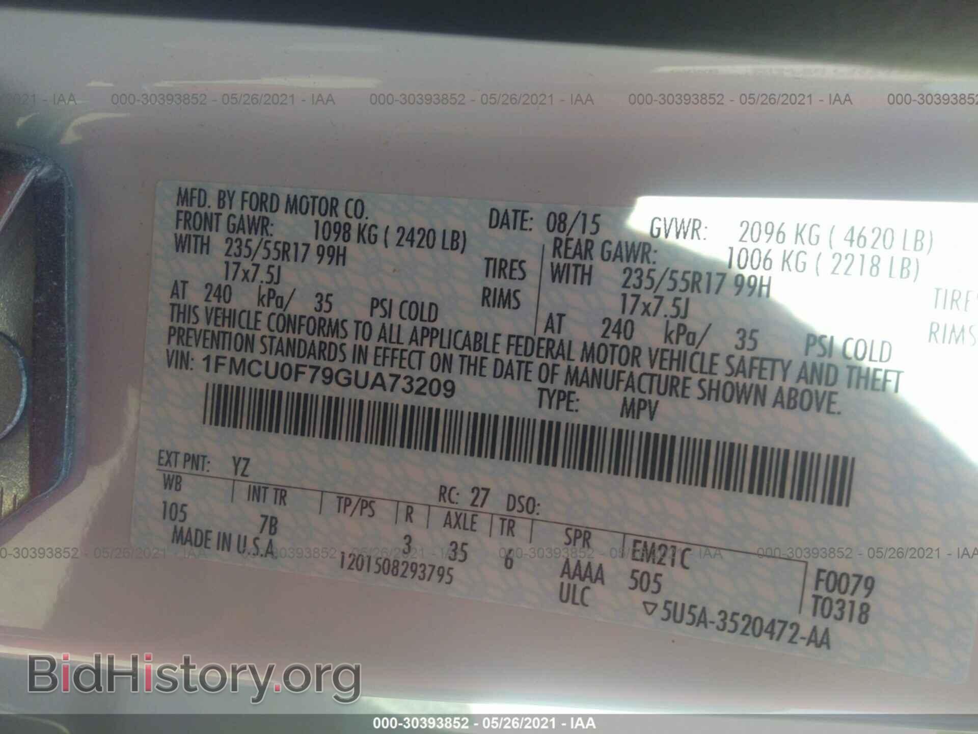 2016 FORD ESCAPE - VIN: 1FMCU0F79GUA73209 - Фото 9