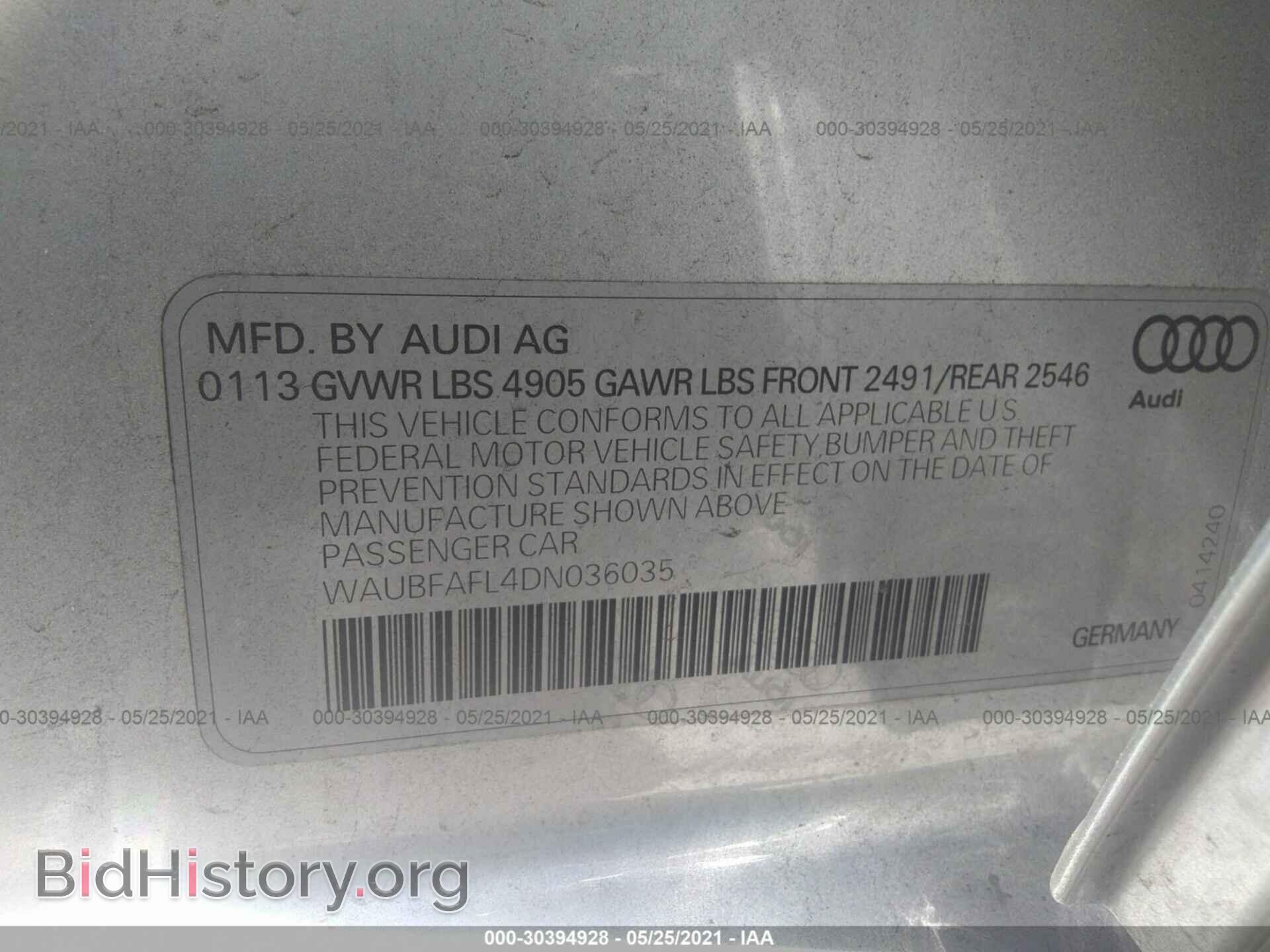 2013 AUDI A4 - VIN: WAUBFAFL4DN036035 - Фото 9
