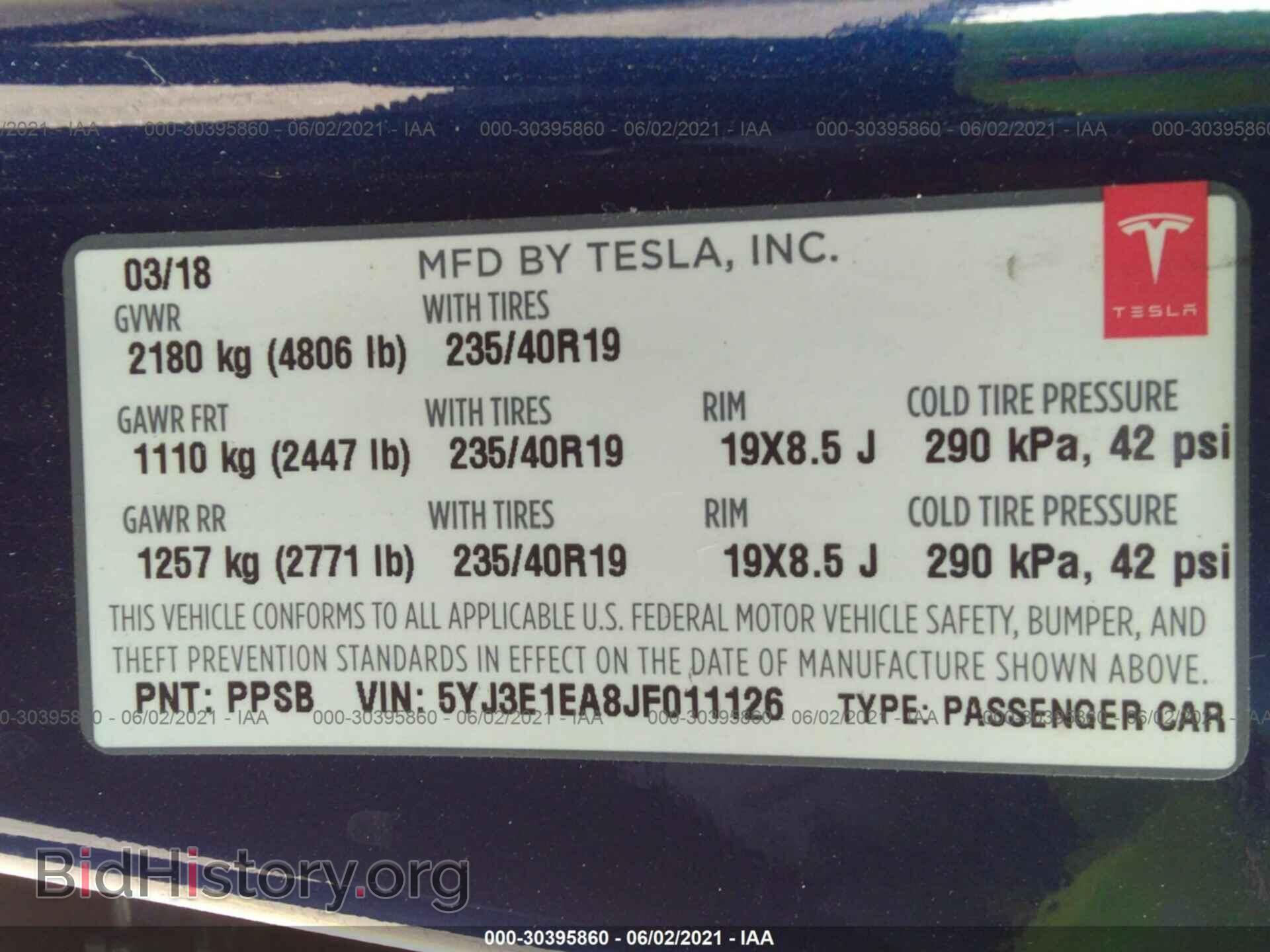 2018 TESLA MODEL 3 - VIN: 5YJ3E1EA8JF011126 - Фото 9