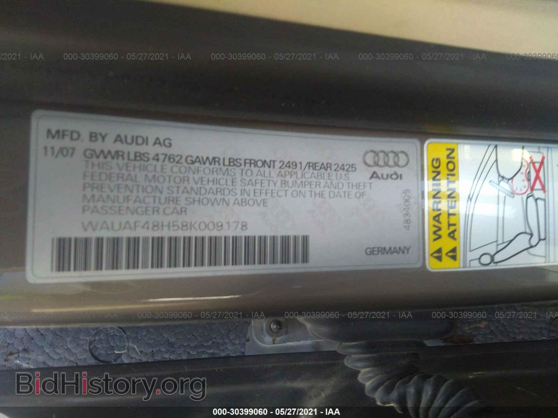 2008 AUDI A4 - VIN: WAUAF48H58K009178 - Фото 9