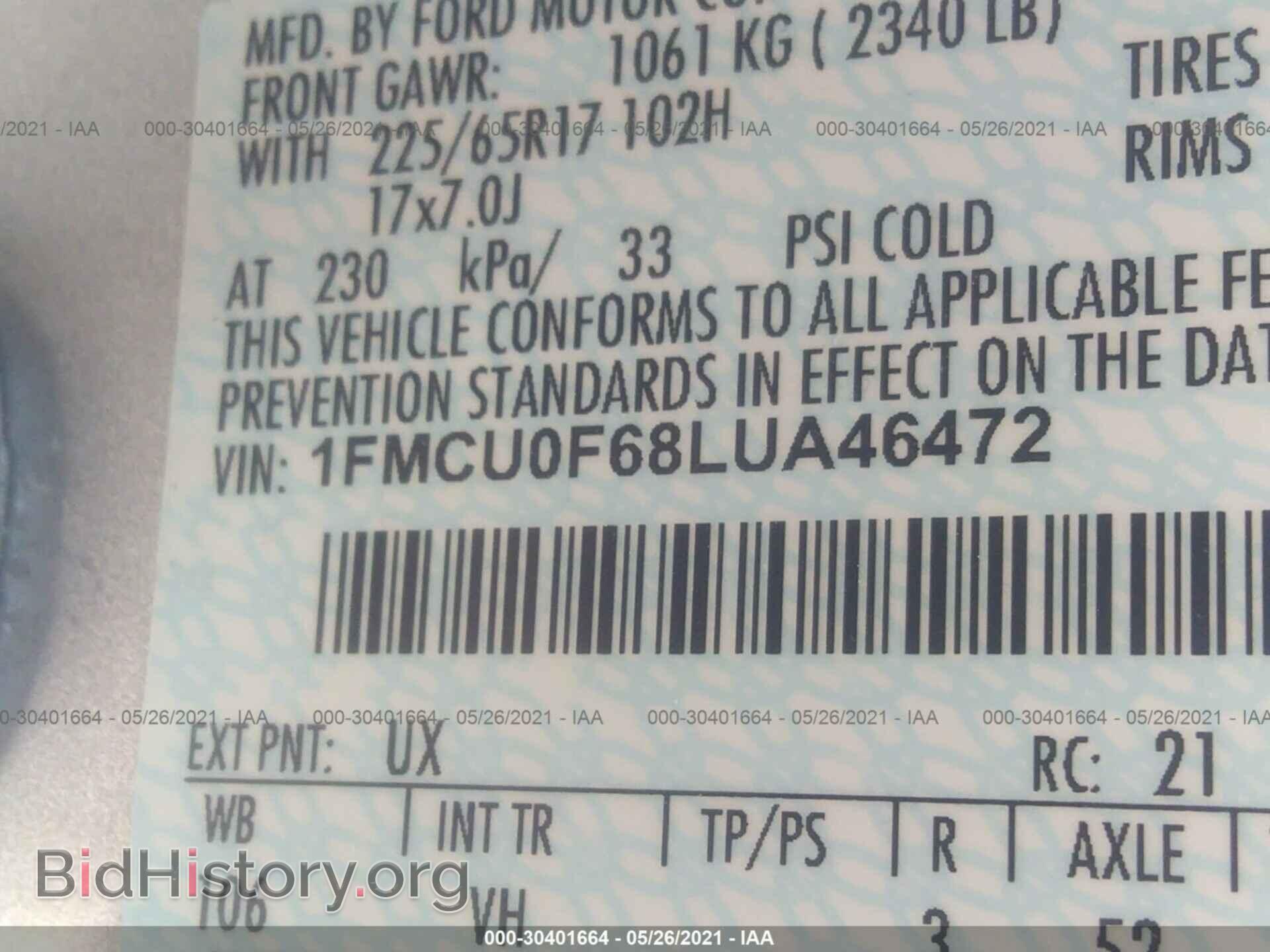 2020 FORD ESCAPE - VIN: 1FMCU0F68LUA46472 - Фото 9