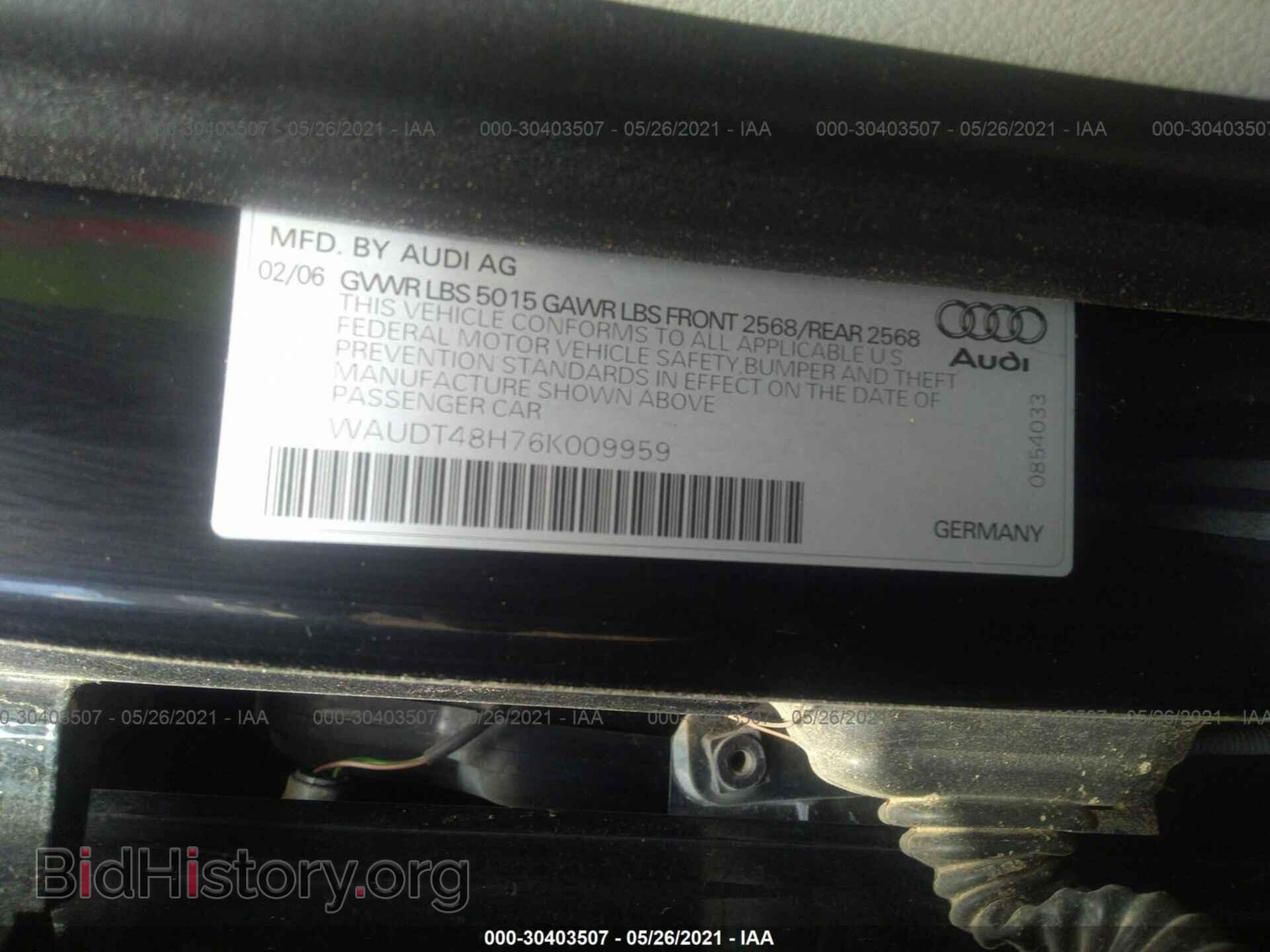 2006 AUDI A4 - VIN: WAUDT48H76K009959 - Фото 9