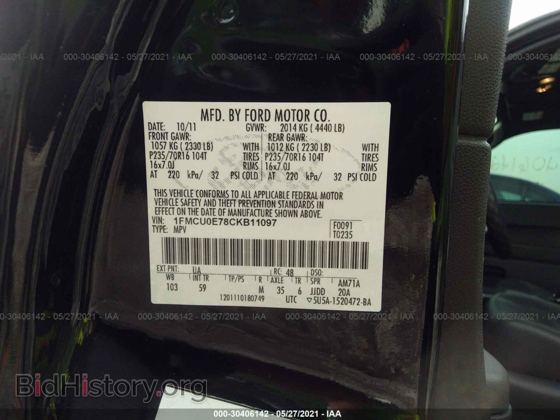 2012 FORD ESCAPE - VIN: 1FMCU0E78CKB11097 - Фото 9