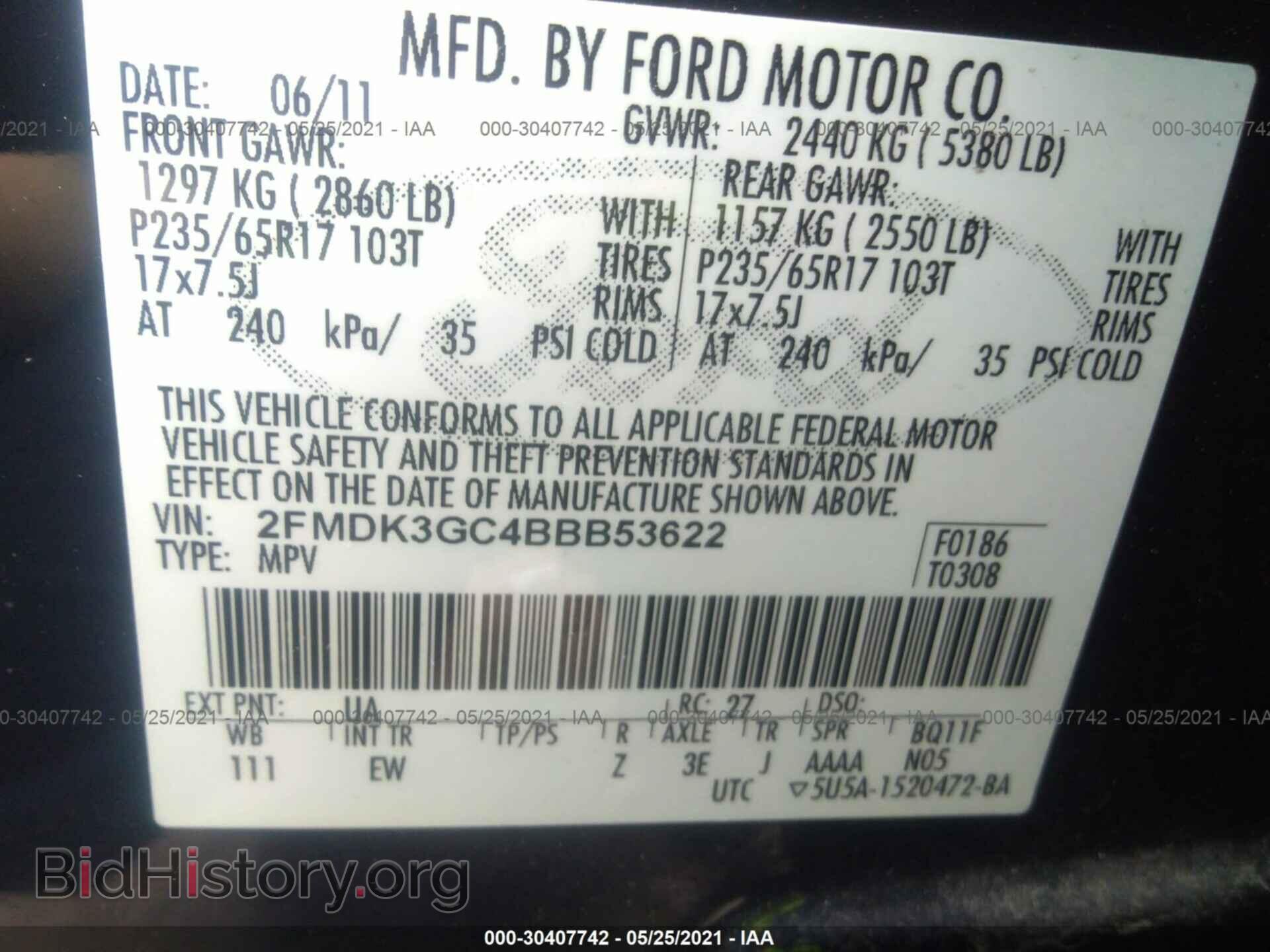 2011 FORD EDGE - VIN: 2FMDK3GC4BBB53622 - Фото 9