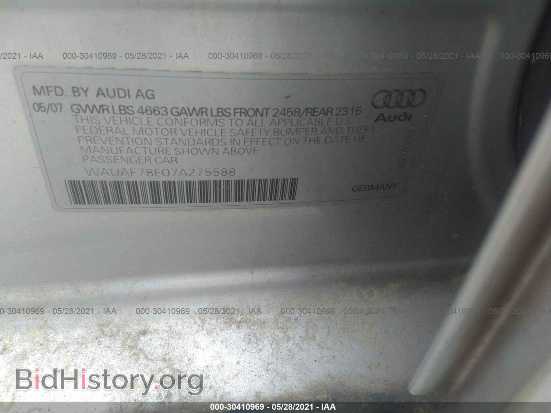 2007 AUDI A4 - VIN: WAUAF78E07A275588 - Фото 9