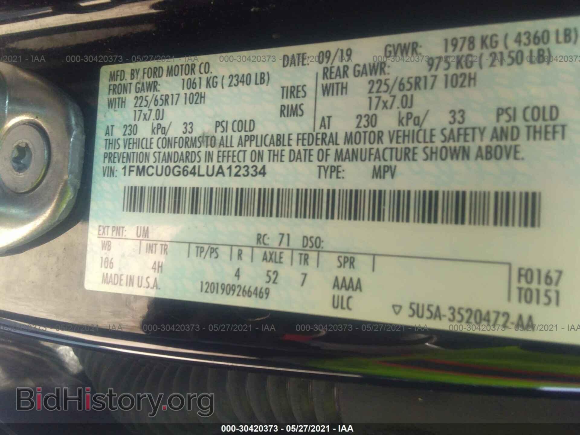 2020 FORD ESCAPE - VIN: 1FMCU0G64LUA12334 - Фото 9