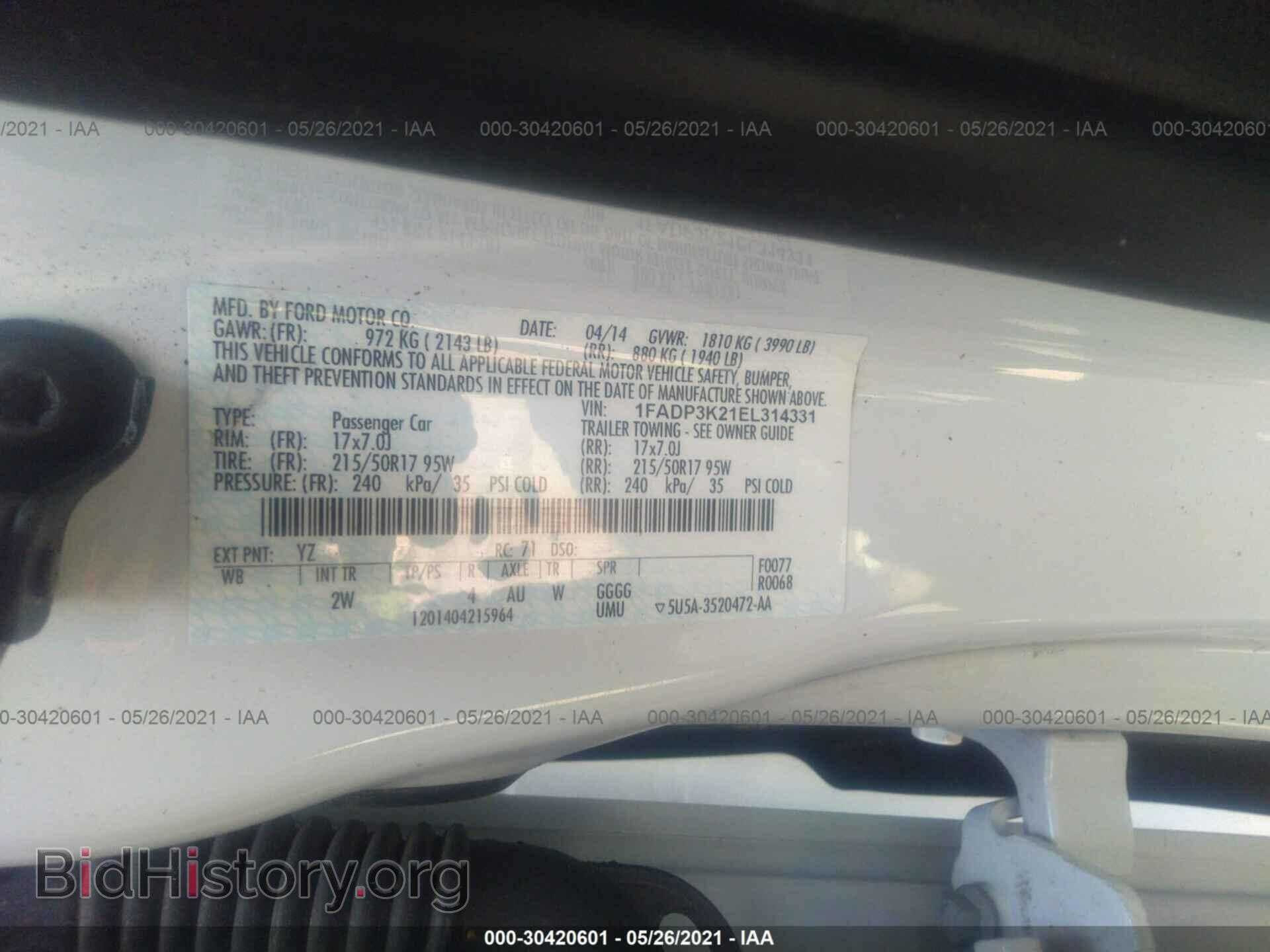 2014 FORD FOCUS - VIN: 1FADP3K21EL314331 - Фото 9