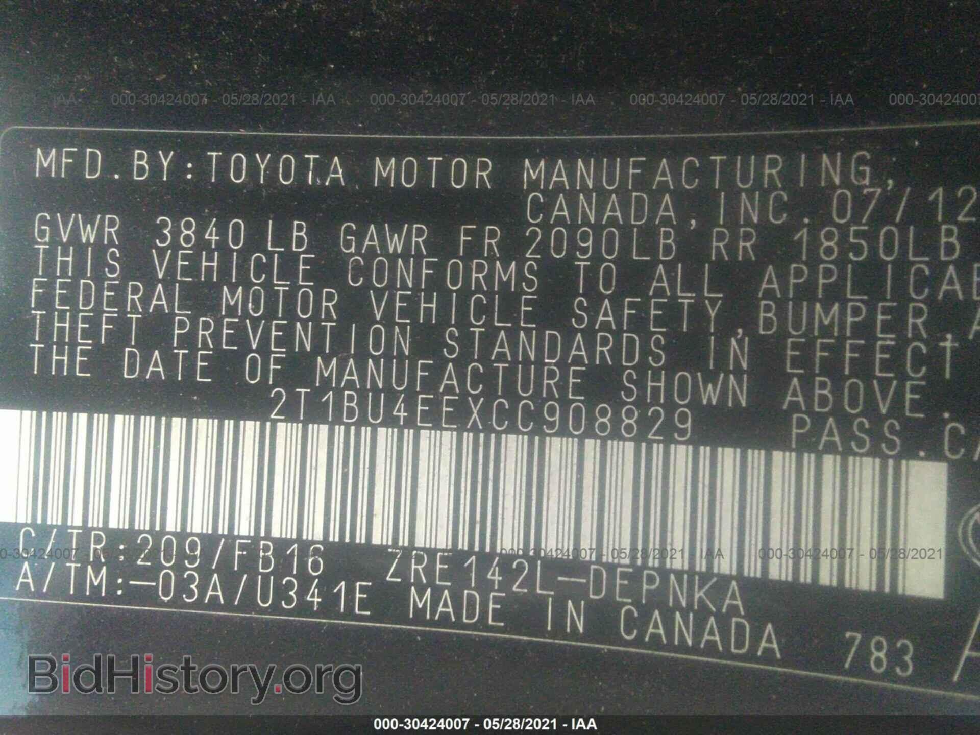 2012 TOYOTA COROLLA - VIN: 2T1BU4EEXCC908829 - Photo 9