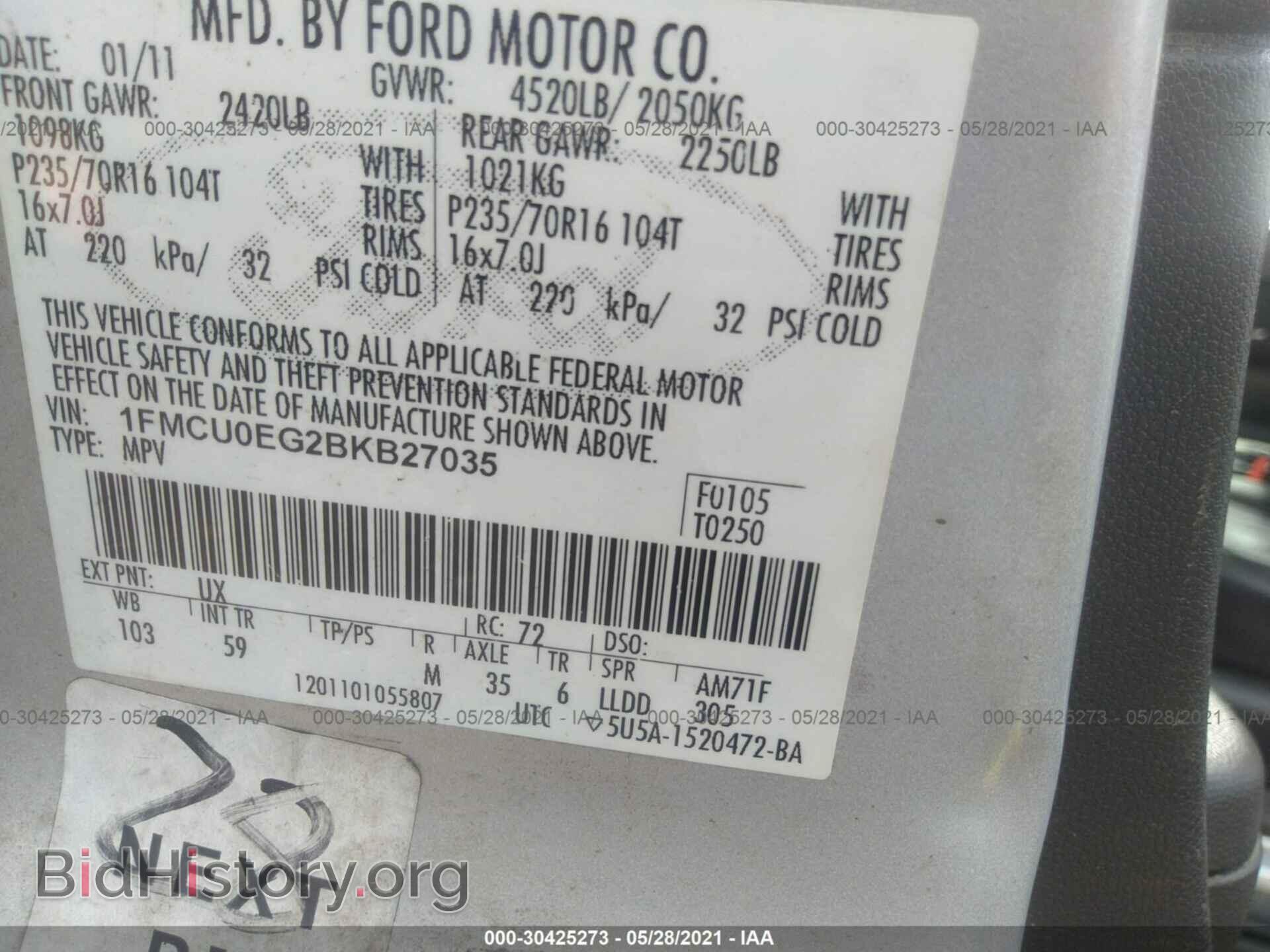 2011 FORD ESCAPE - VIN: 1FMCU0EG2BKB27035 - Фото 9