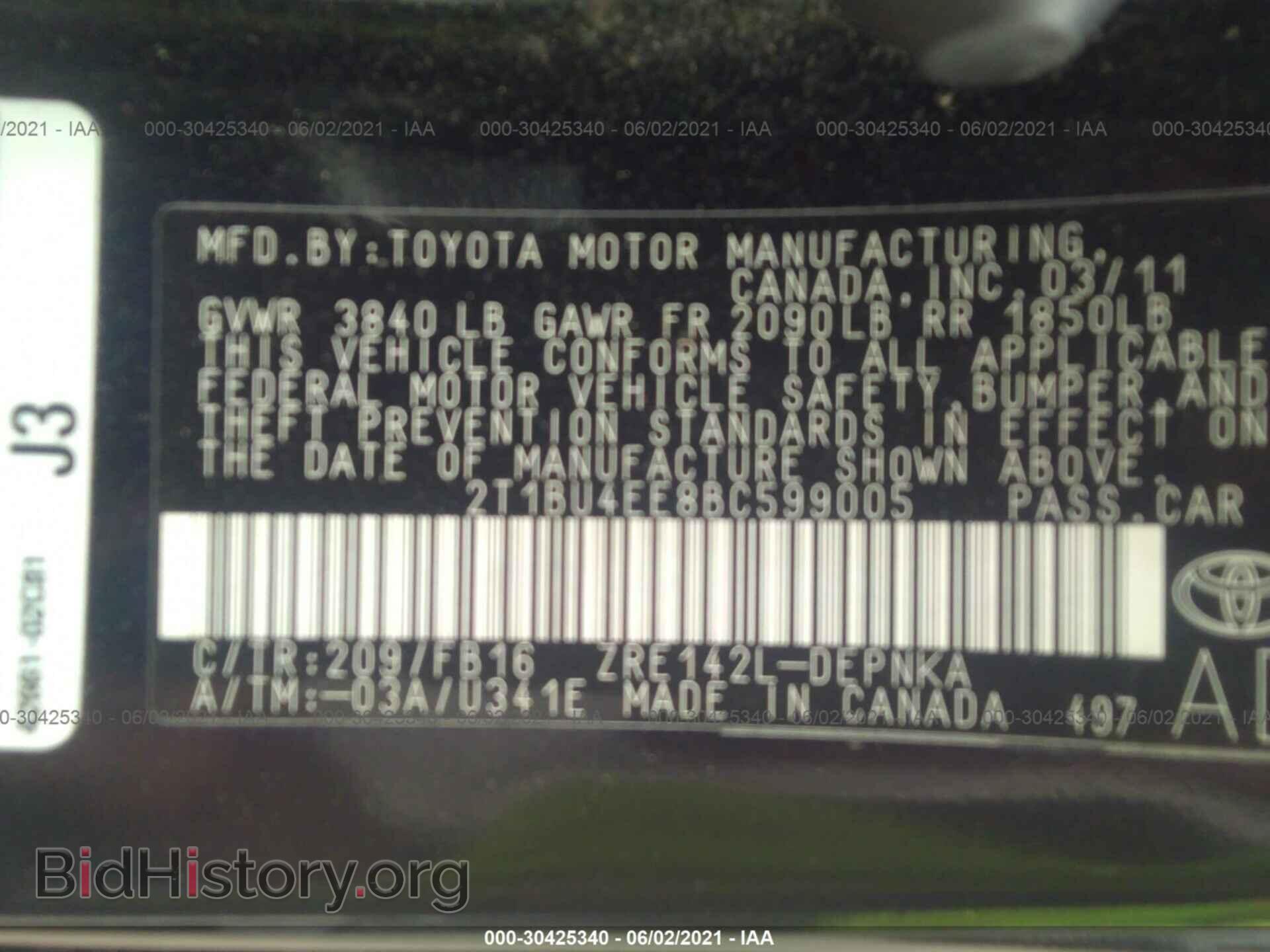 2011 TOYOTA COROLLA - VIN: 2T1BU4EE8BC599005 - Фото 9