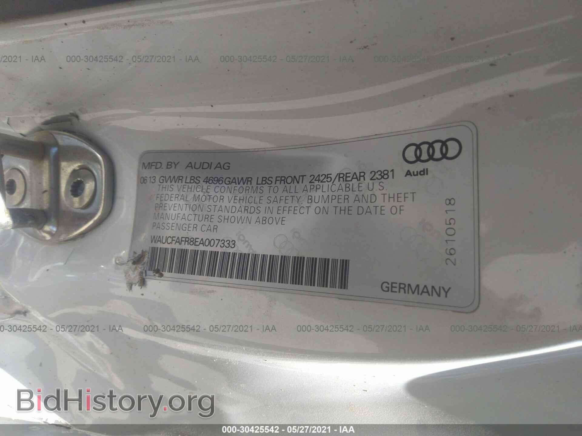 2014 AUDI A5 - VIN: WAUCFAFR8EA007333 - Фото 9