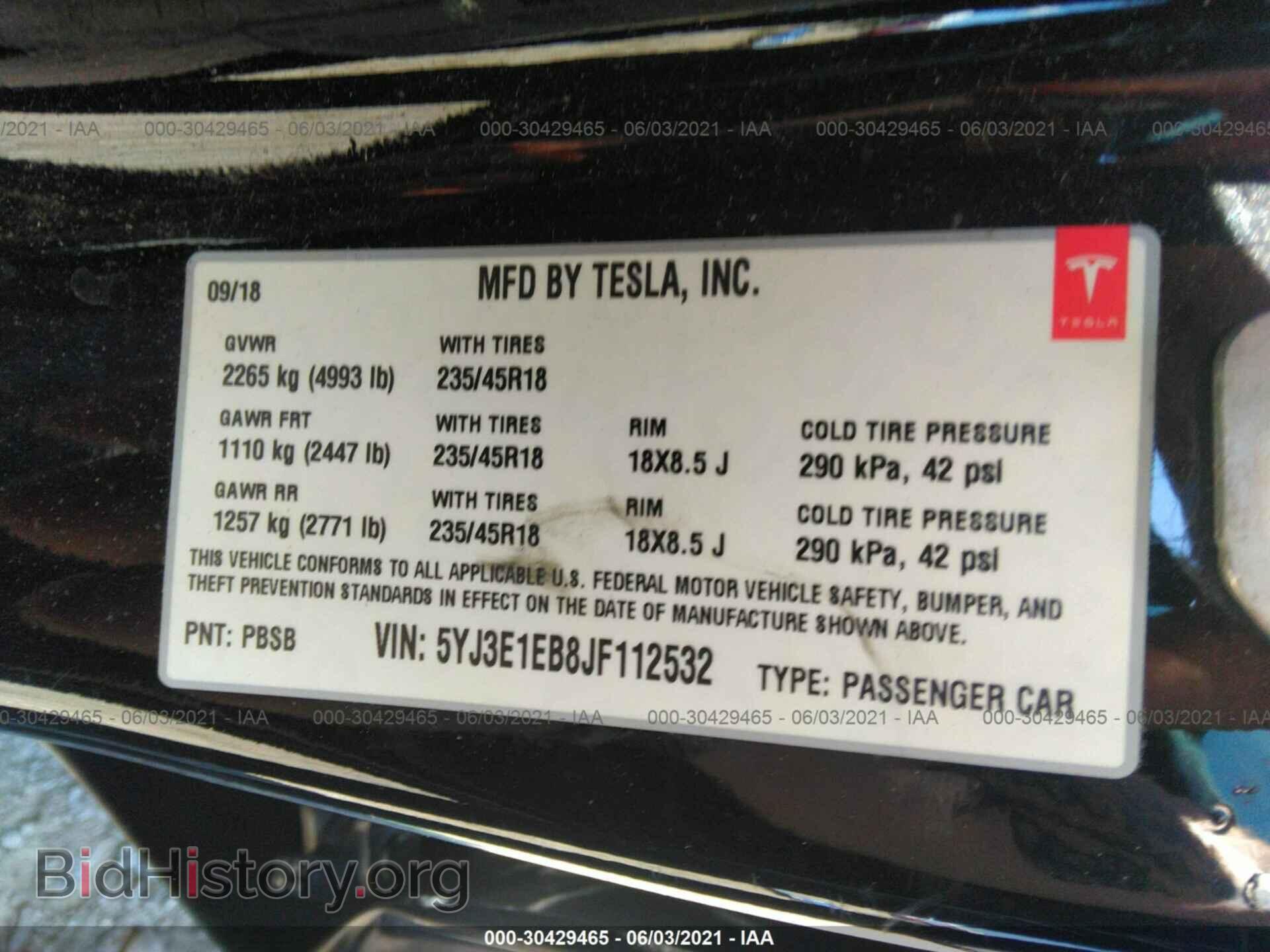2018 TESLA MODEL 3 - VIN: 5YJ3E1EB8JF112532 - Фото 9