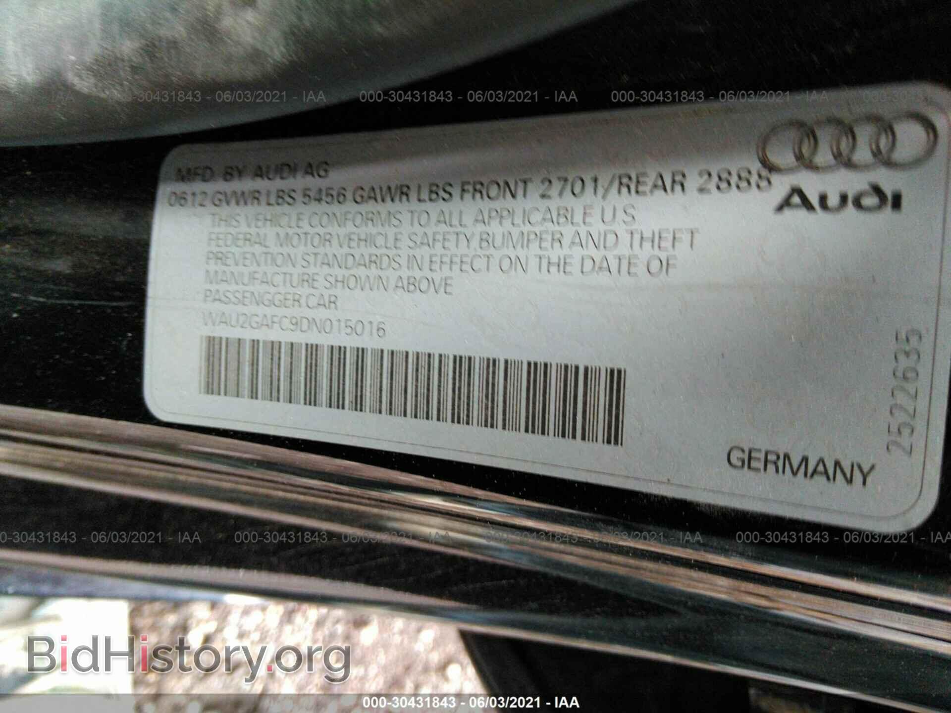 2013 AUDI A7 - VIN: WAU2GAFC9DN015016 - Фото 9