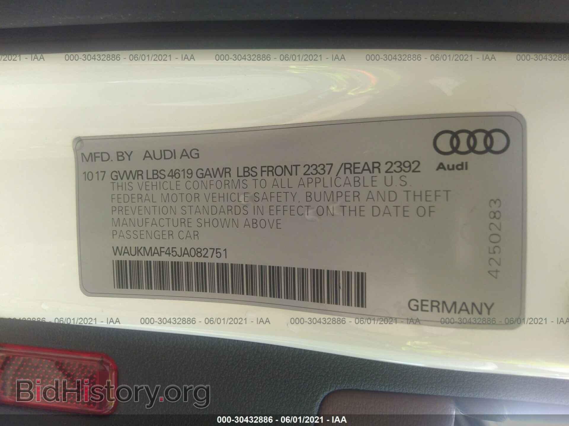 2018 AUDI A4 - VIN: WAUKMAF45JA082751 - Фото 9