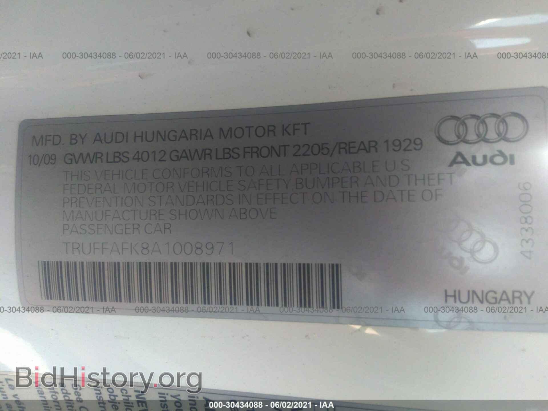 2010 AUDI TT - VIN: TRUFFAFK8A1008971 - Фото 9