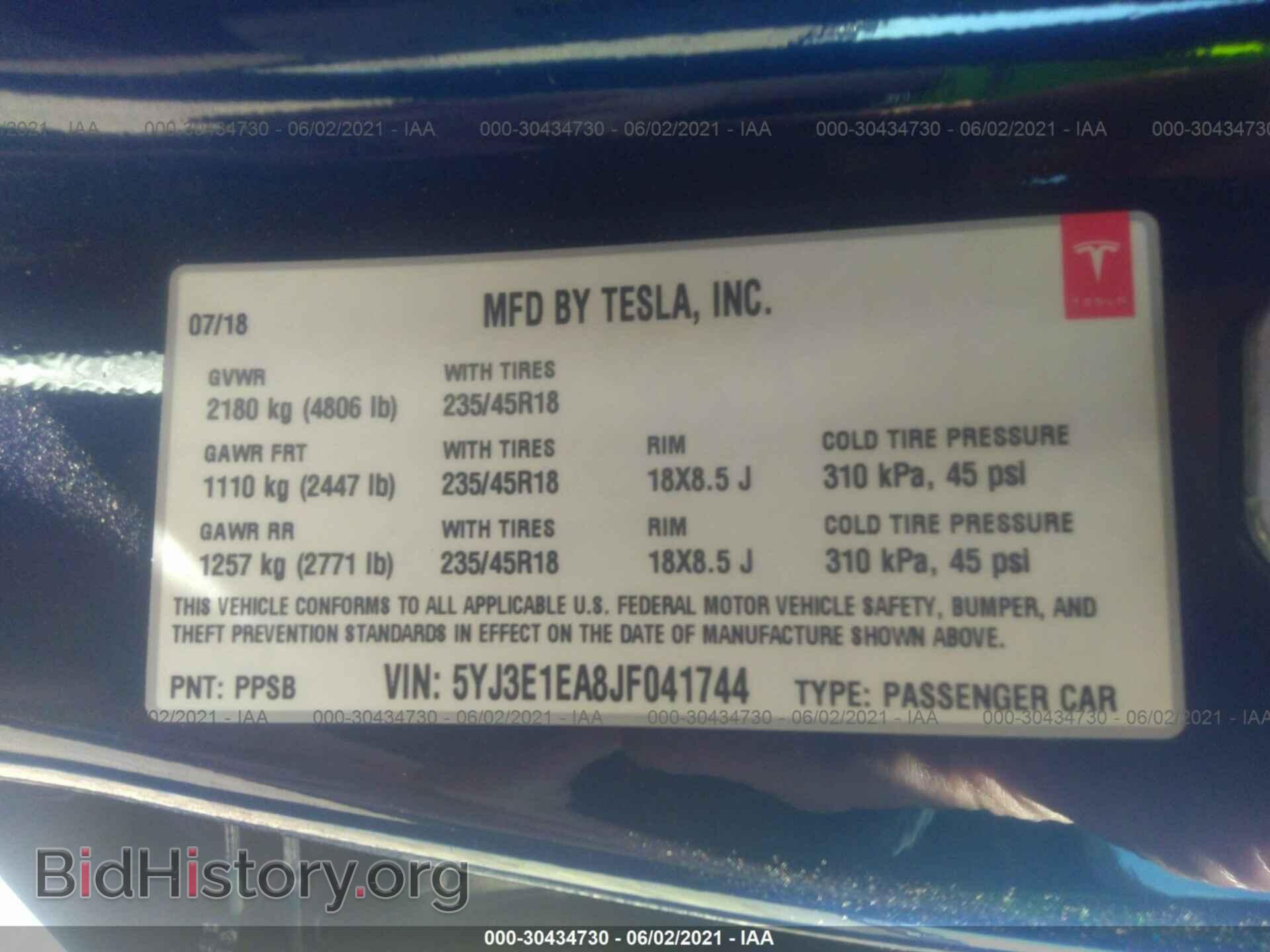 2018 TESLA MODEL 3 - VIN: 5YJ3E1EA8JF041744 - Фото 9