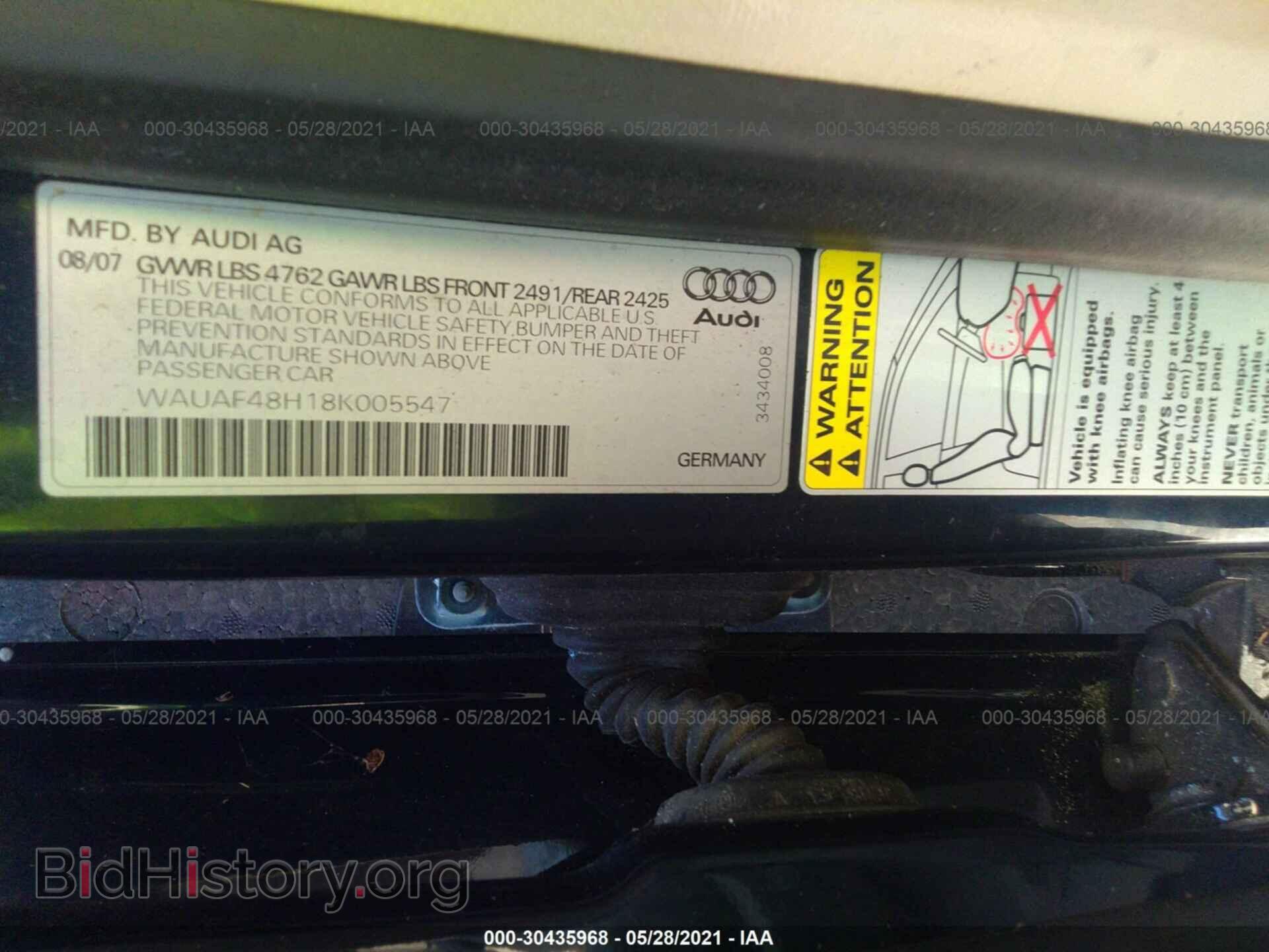 2008 AUDI A4 - VIN: WAUAF48H18K005547 - Фото 9