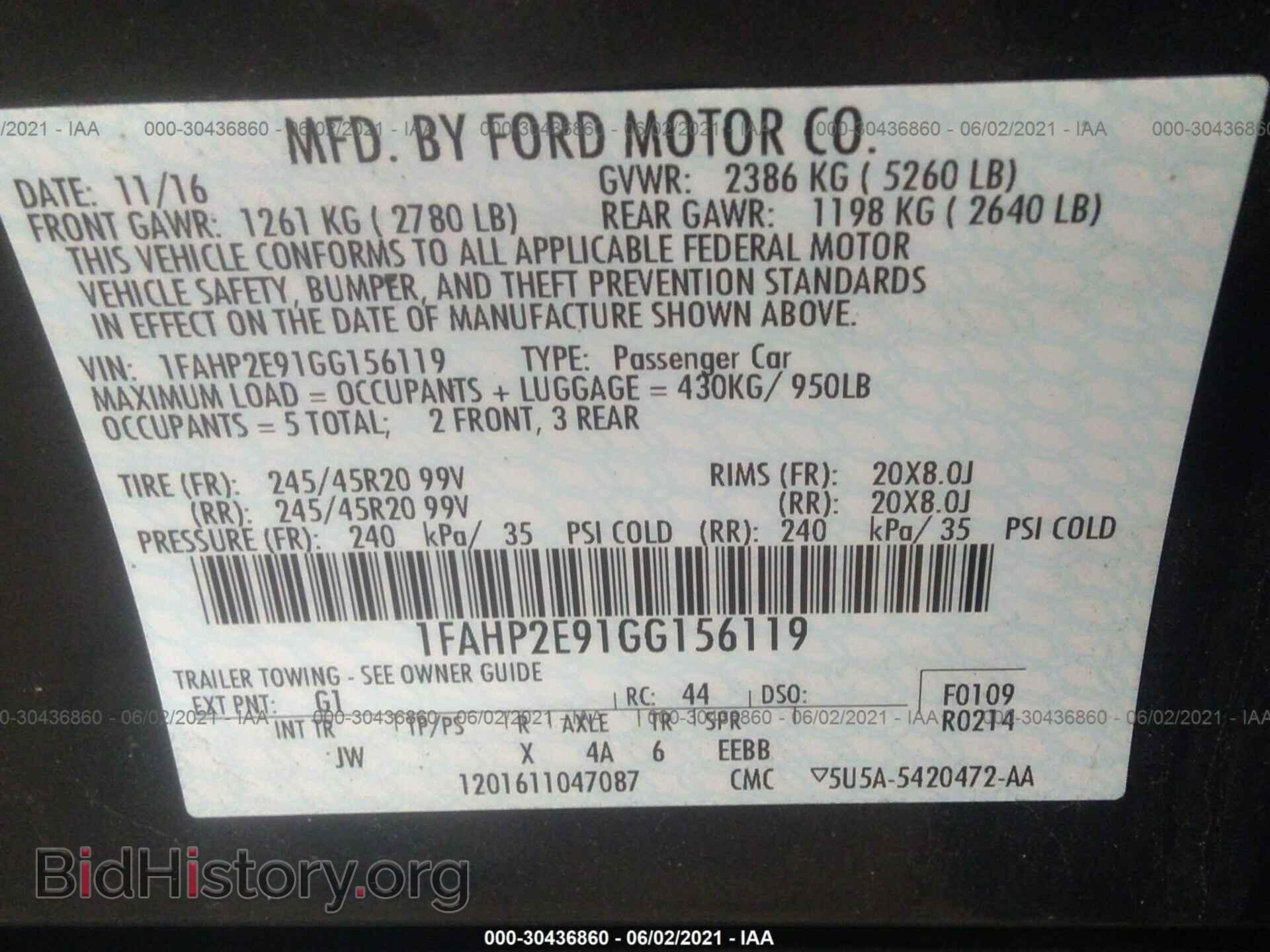 2016 FORD TAURUS - VIN: 1FAHP2E91GG156119 - Фото 9