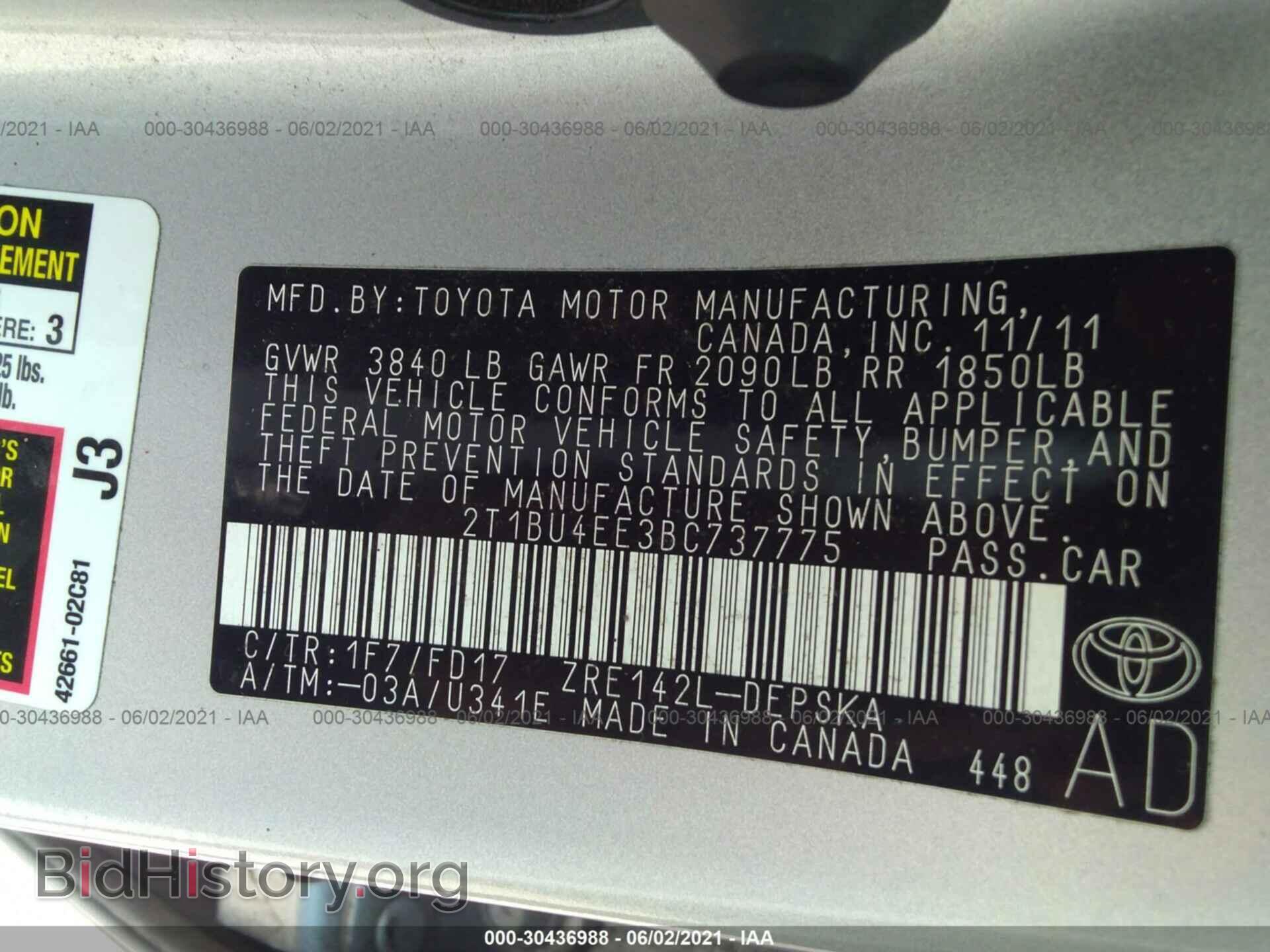 2011 TOYOTA COROLLA - VIN: 2T1BU4EE3BC737775 - Фото 9