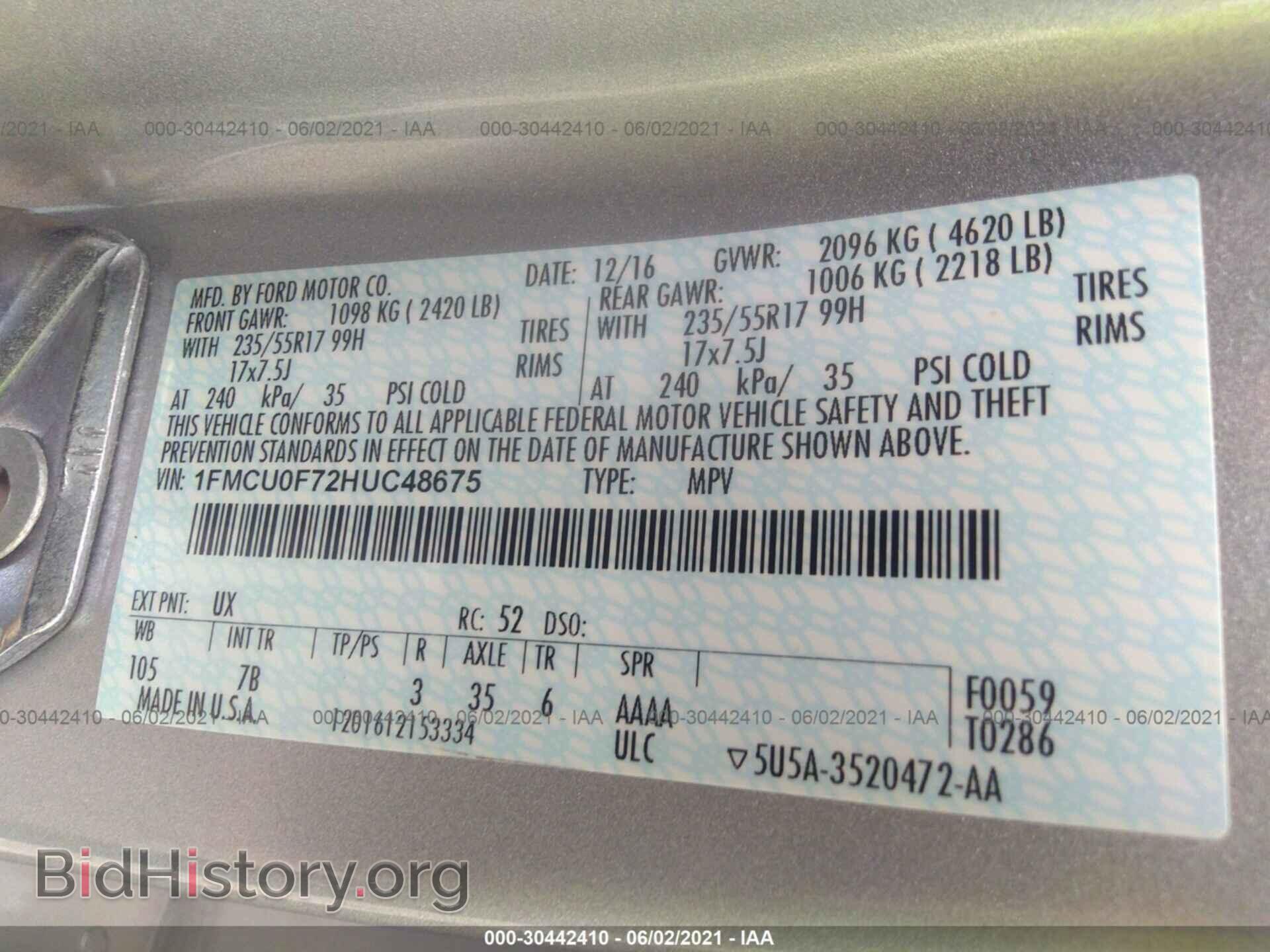 2017 FORD ESCAPE - VIN: 1FMCU0F72HUC48675 - Photo 9