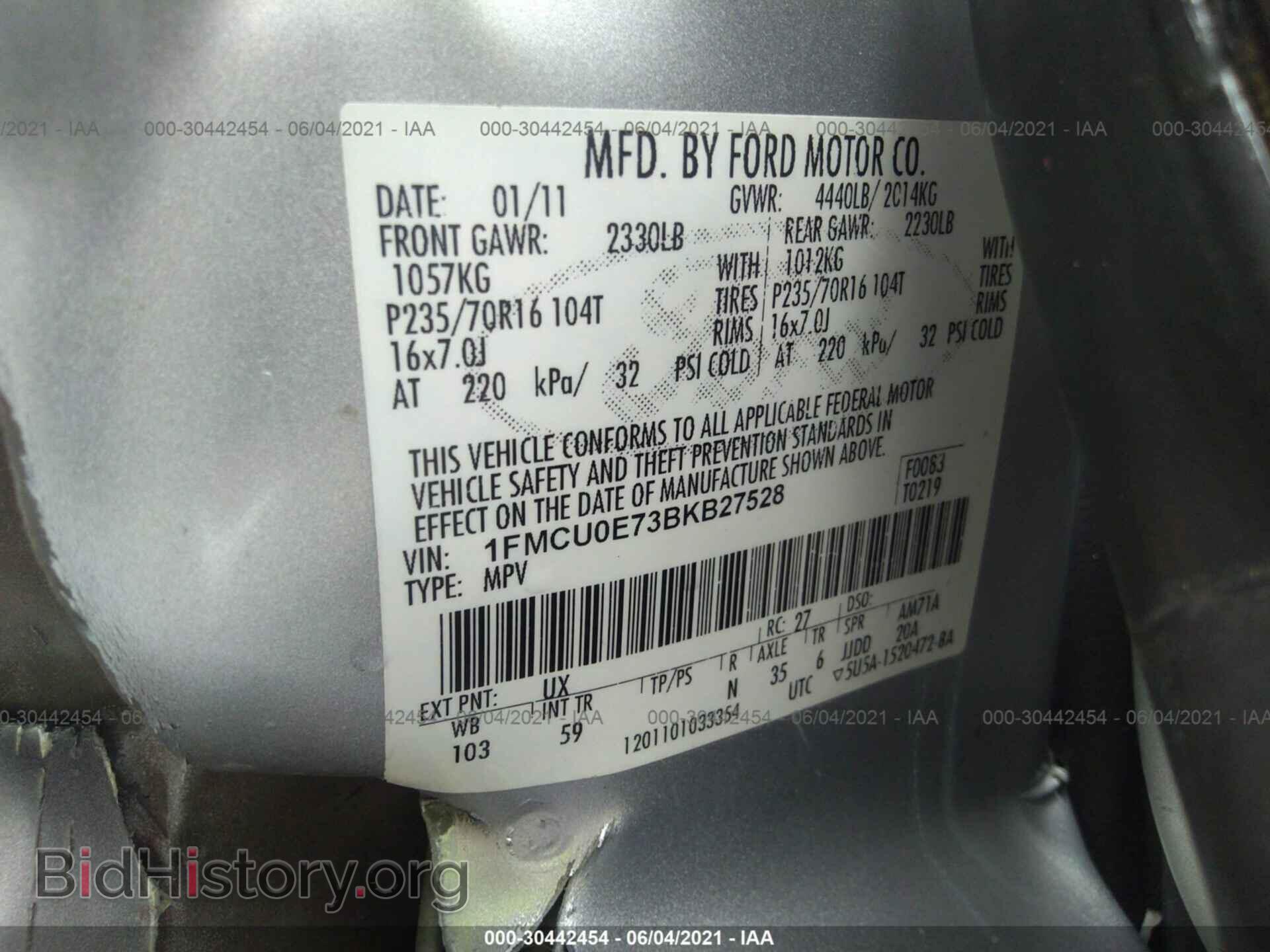 2011 FORD ESCAPE - VIN: 1FMCU0E73BKB27528 - Фото 9