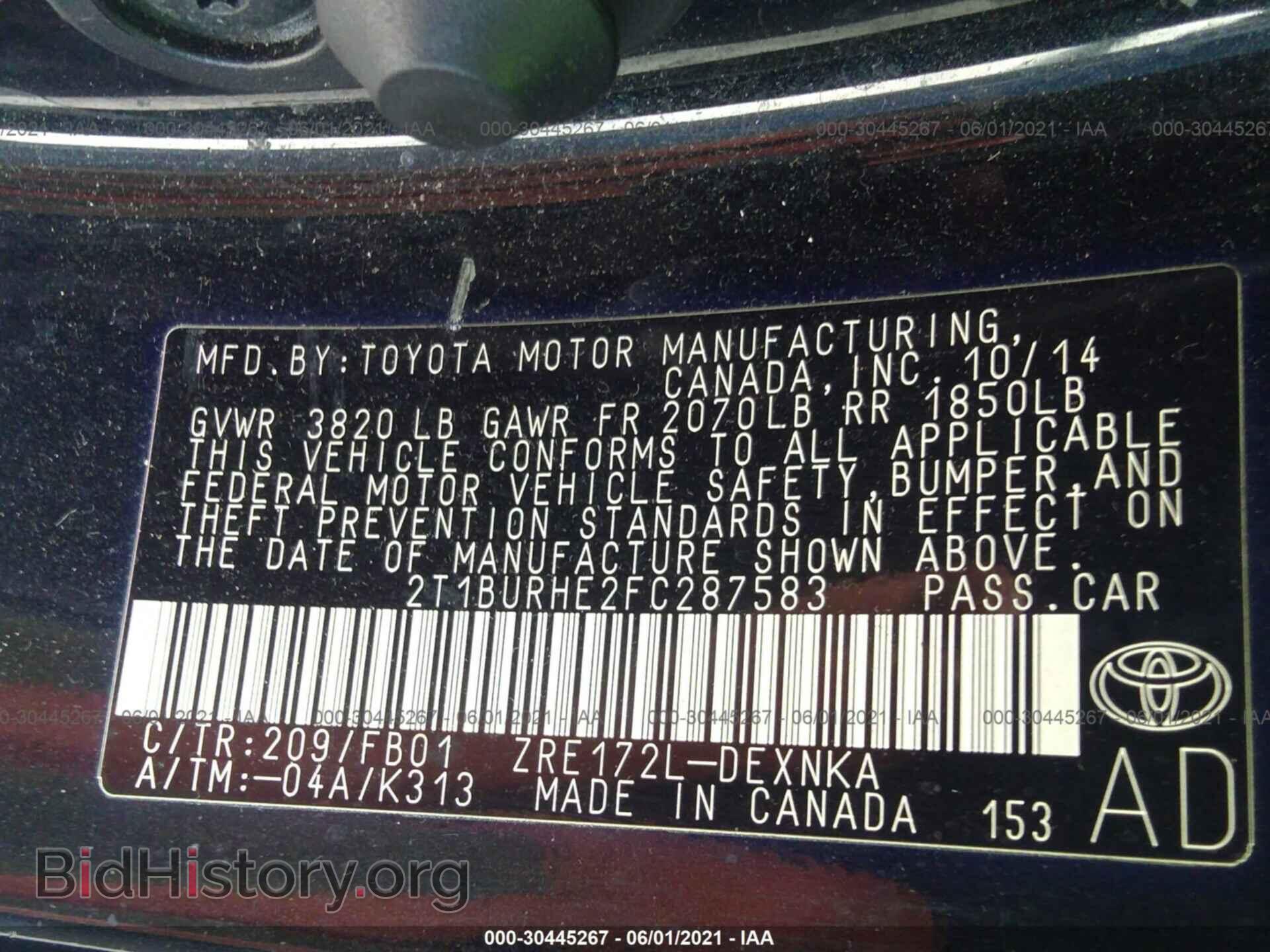 2015 TOYOTA COROLLA - VIN: 2T1BURHE2FC287583 - Фото 9