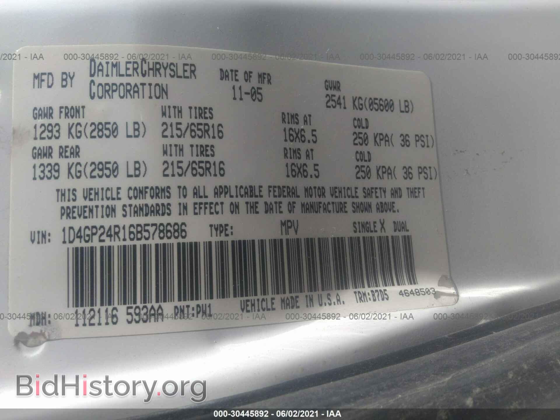 2006 DODGE GRAND CARAVAN - VIN: 1D4GP24R16B578686 - Фото 9