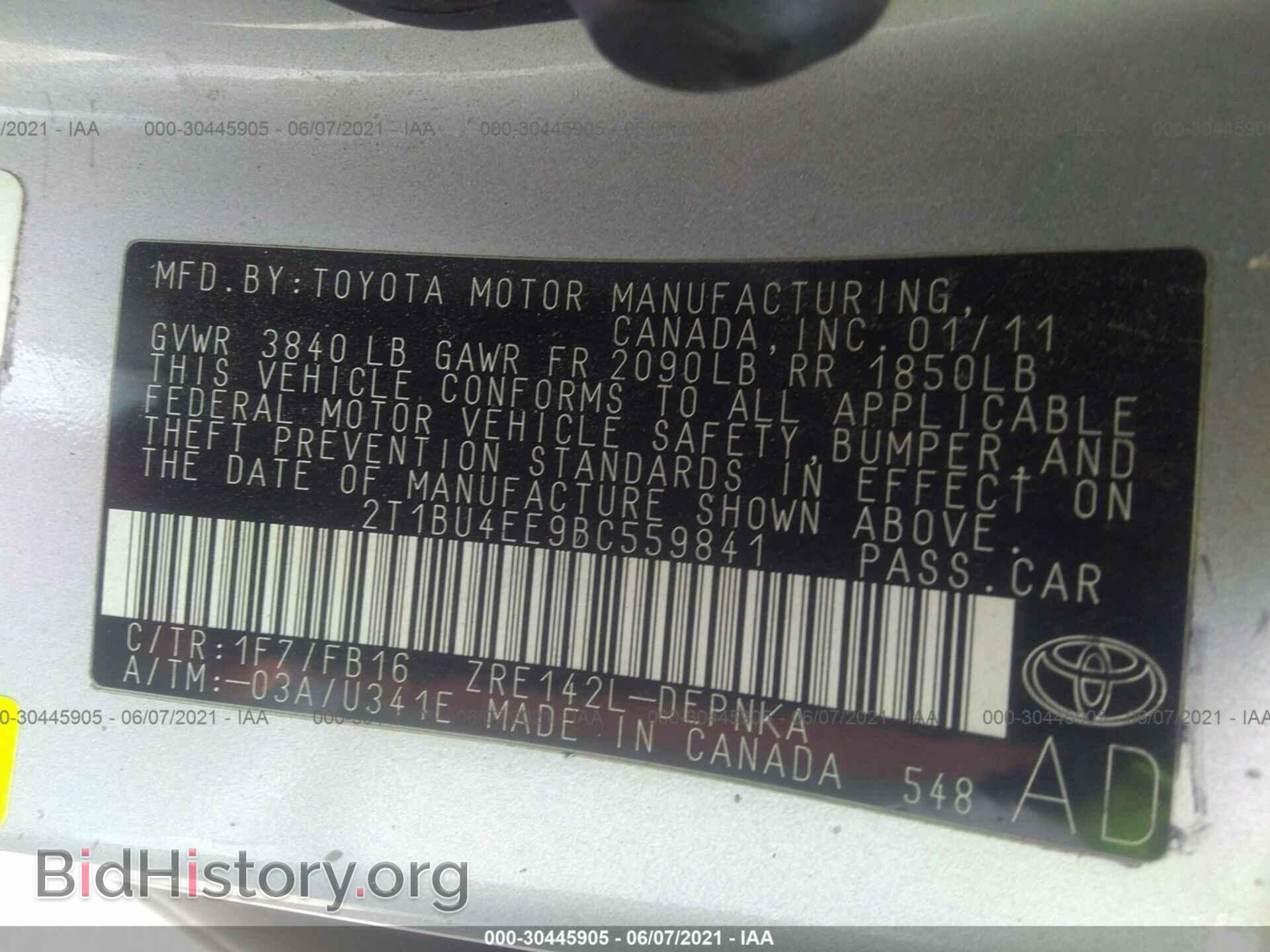 2011 TOYOTA COROLLA - VIN: 2T1BU4EE9BC559841 - Фото 9
