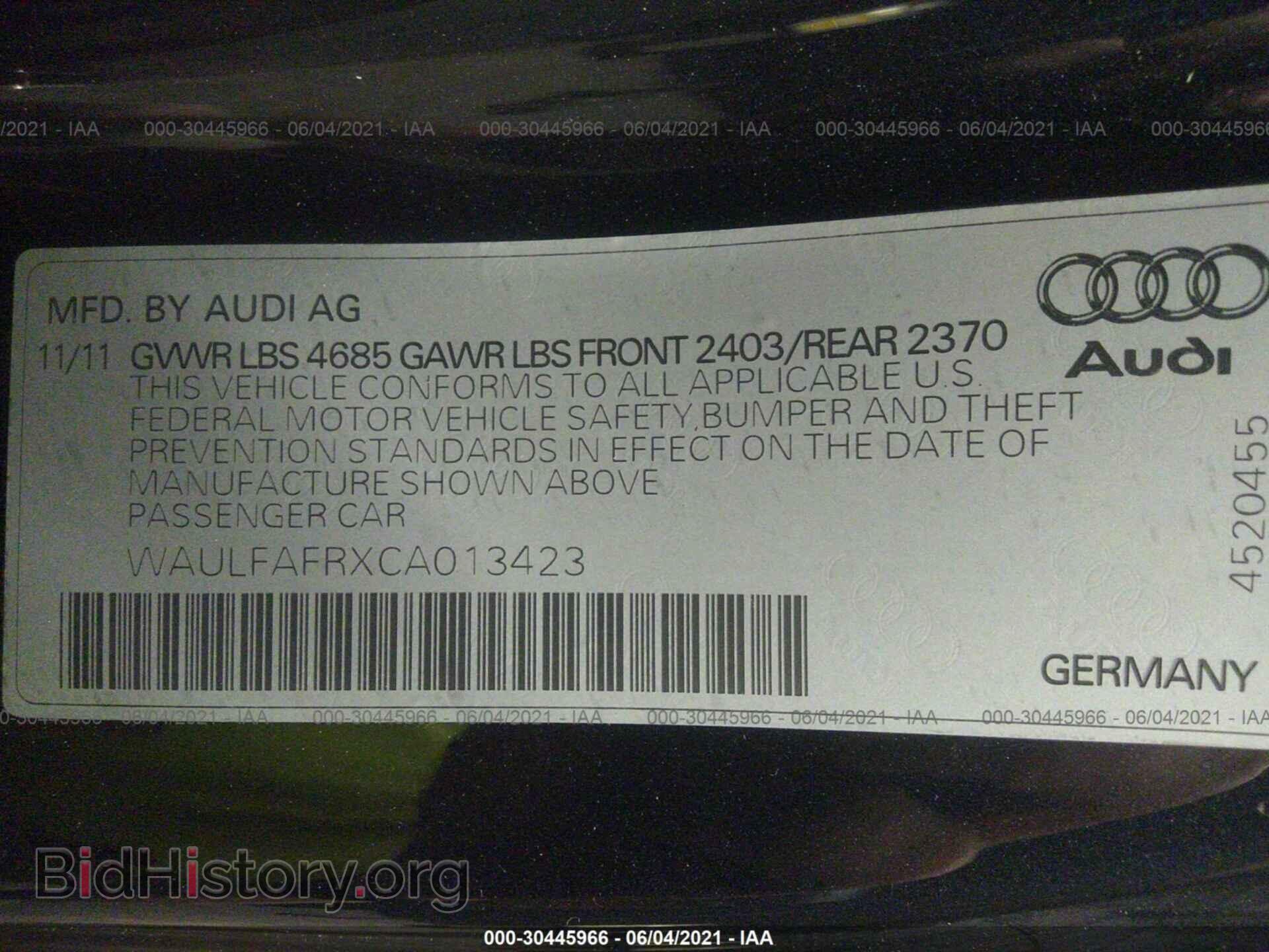 2012 AUDI A5 - VIN: WAULFAFRXCA013423 - Фото 9