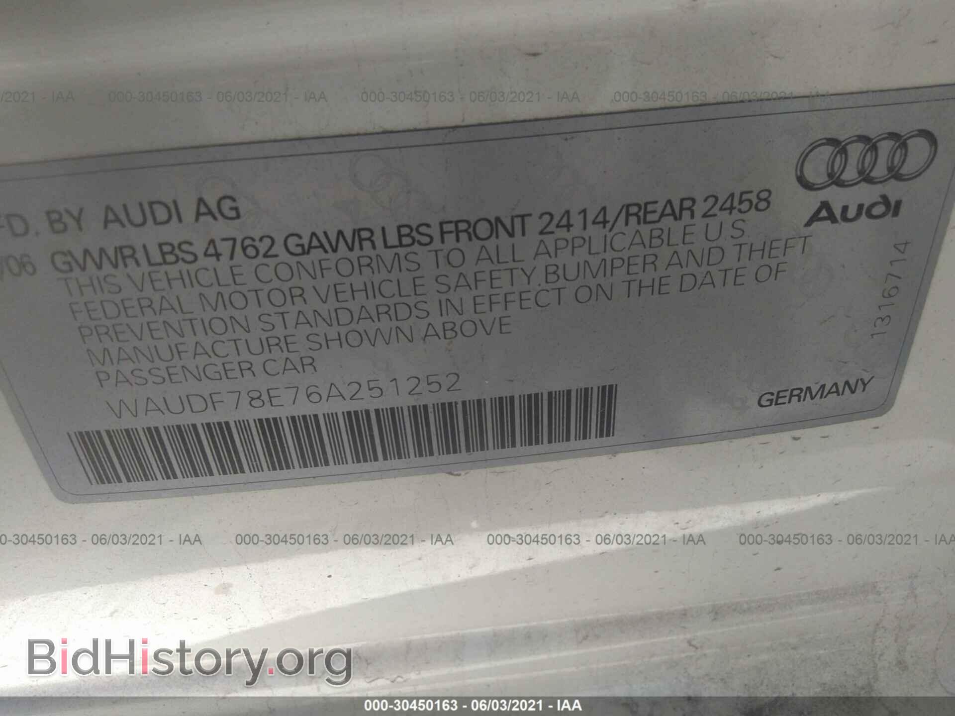 2006 AUDI A4 - VIN: WAUDF78E76A251252 - Фото 9
