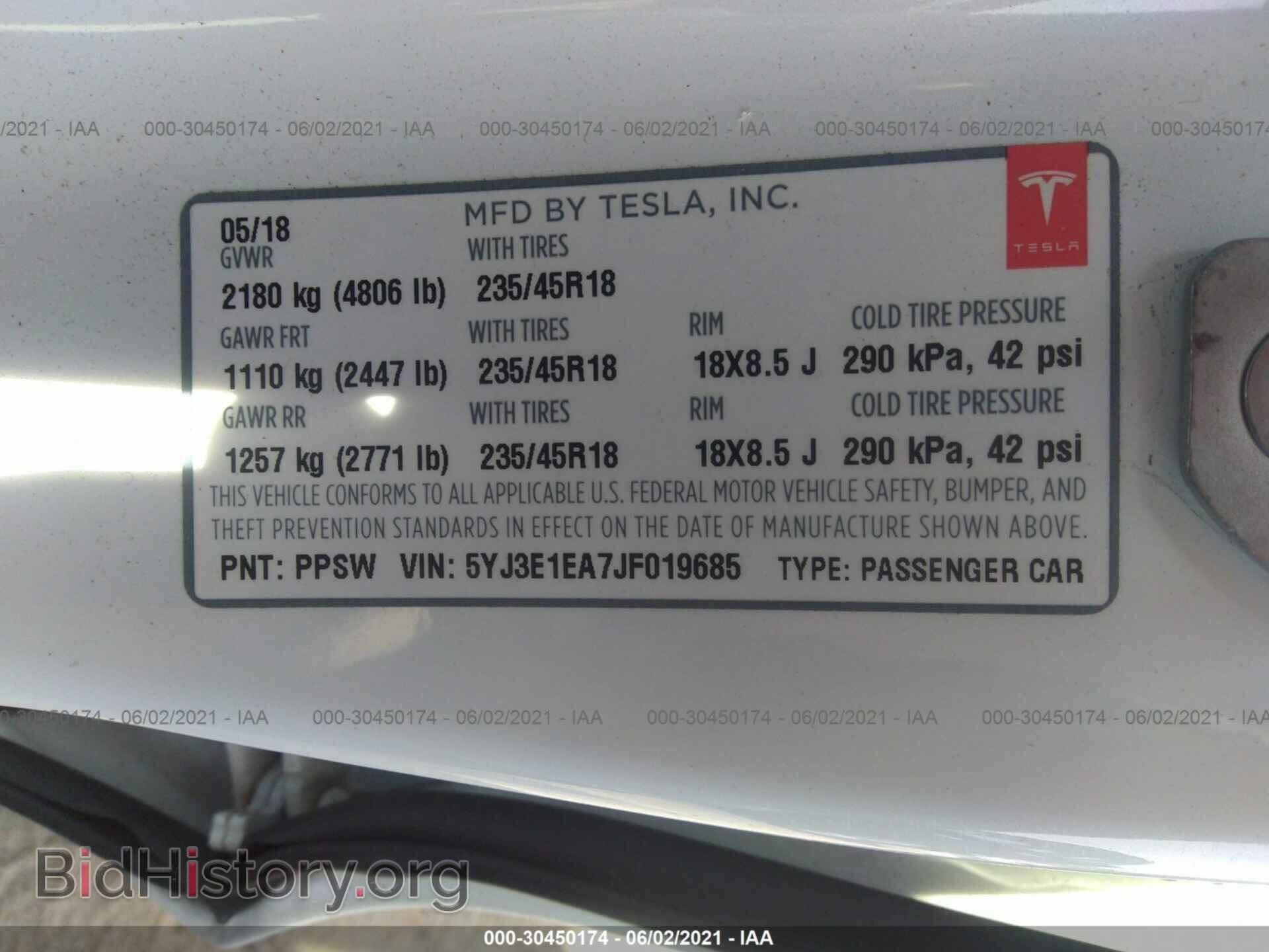 2018 TESLA MODEL 3 - VIN: 5YJ3E1EA7JF019685 - Photo 9