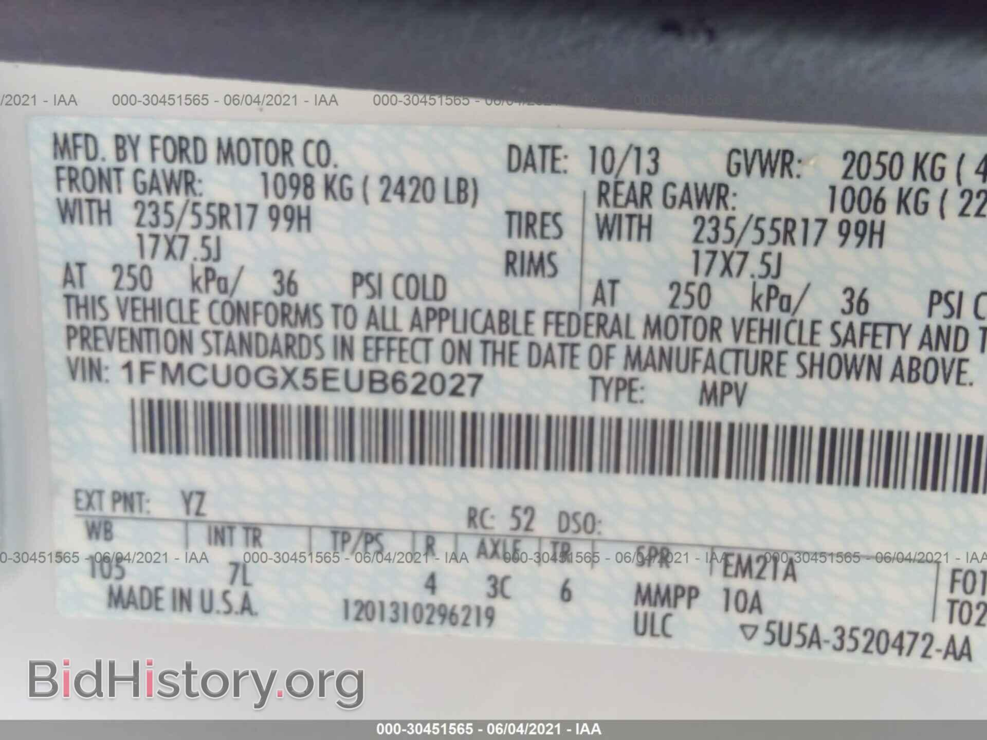 2014 FORD ESCAPE - VIN: 1FMCU0GX5EUB62027 - Photo 9
