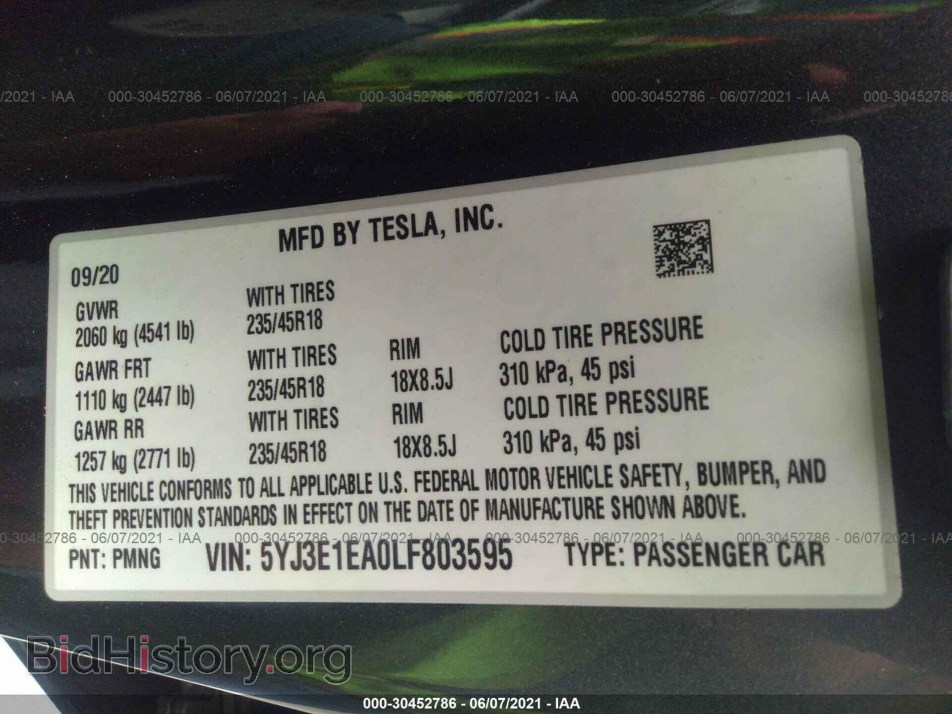 2020 TESLA MODEL 3 - VIN: 5YJ3E1EA0LF803595 - Photo 9