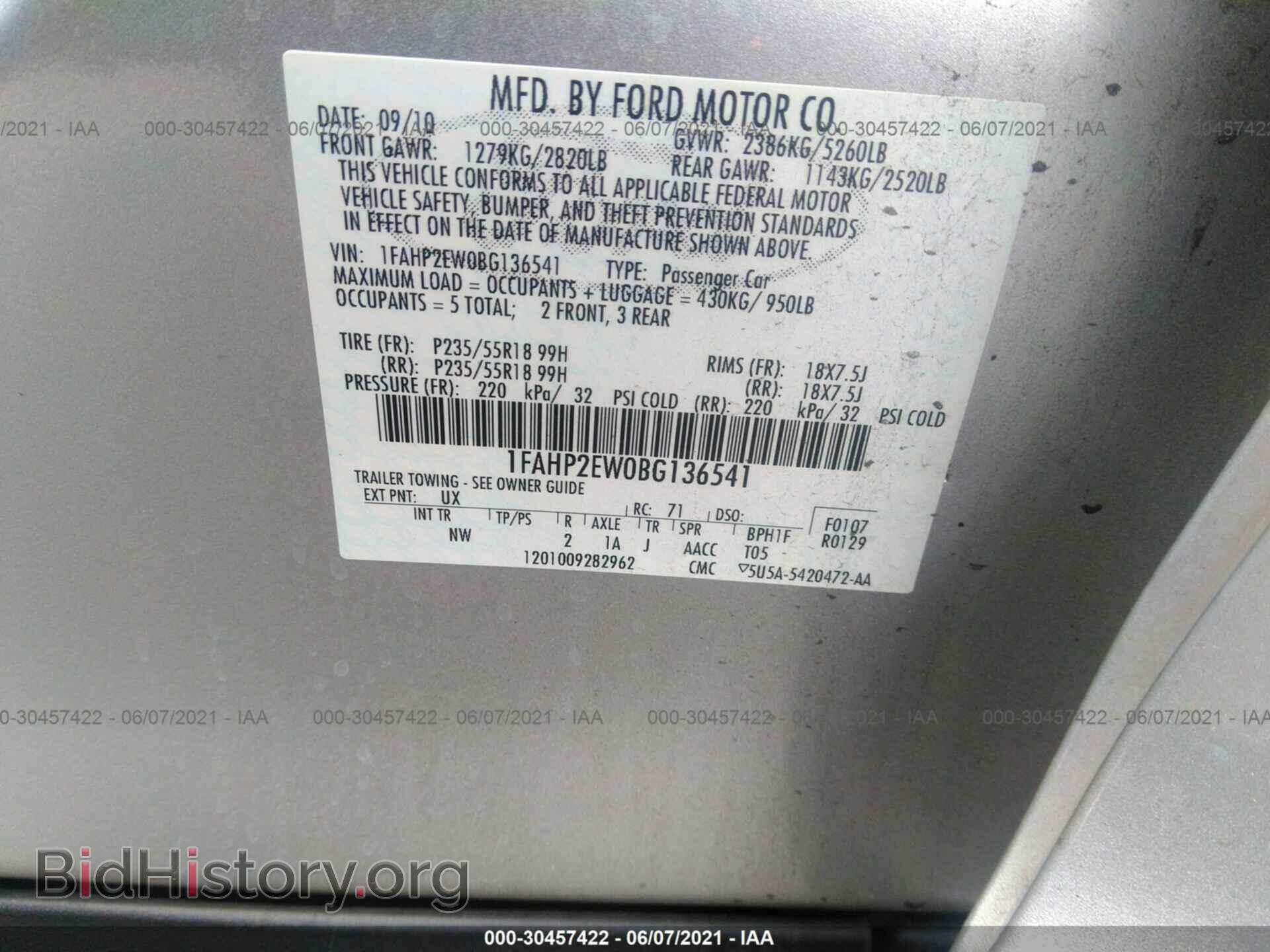 2011 FORD TAURUS - VIN: 1FAHP2EW0BG136541 - Фото 9
