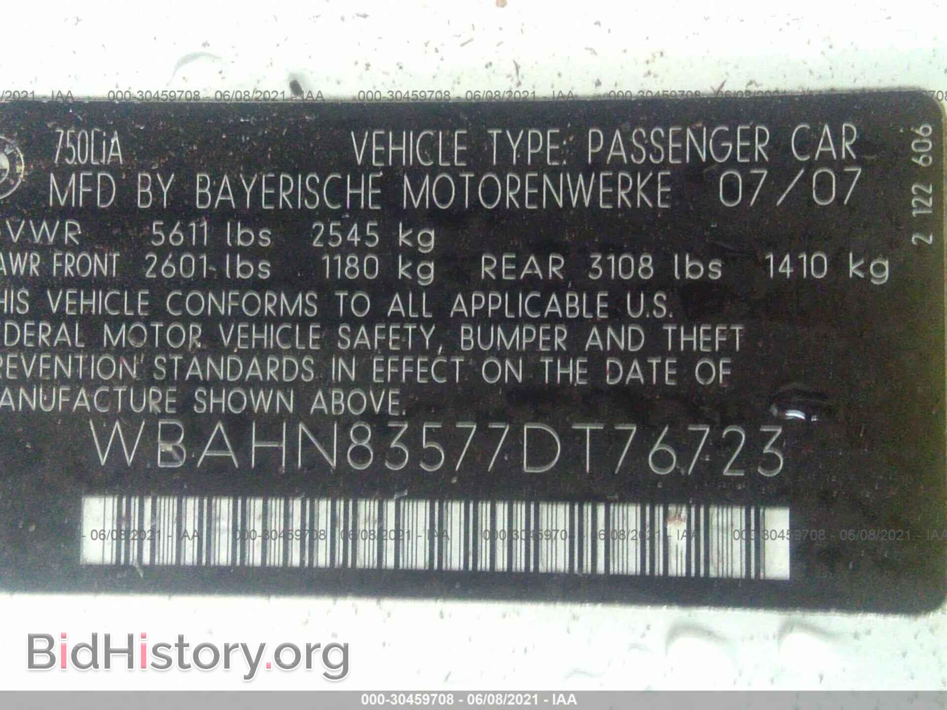 2007 BMW 7 SERIES - VIN: WBAHN83577DT76723 - Фото 9