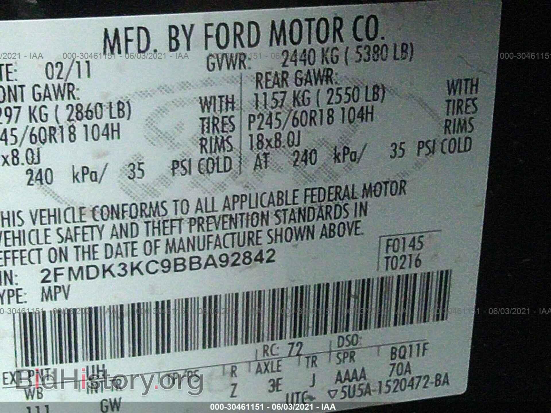 2011 FORD EDGE - VIN: 2FMDK3KC9BBA92842 - Фото 9