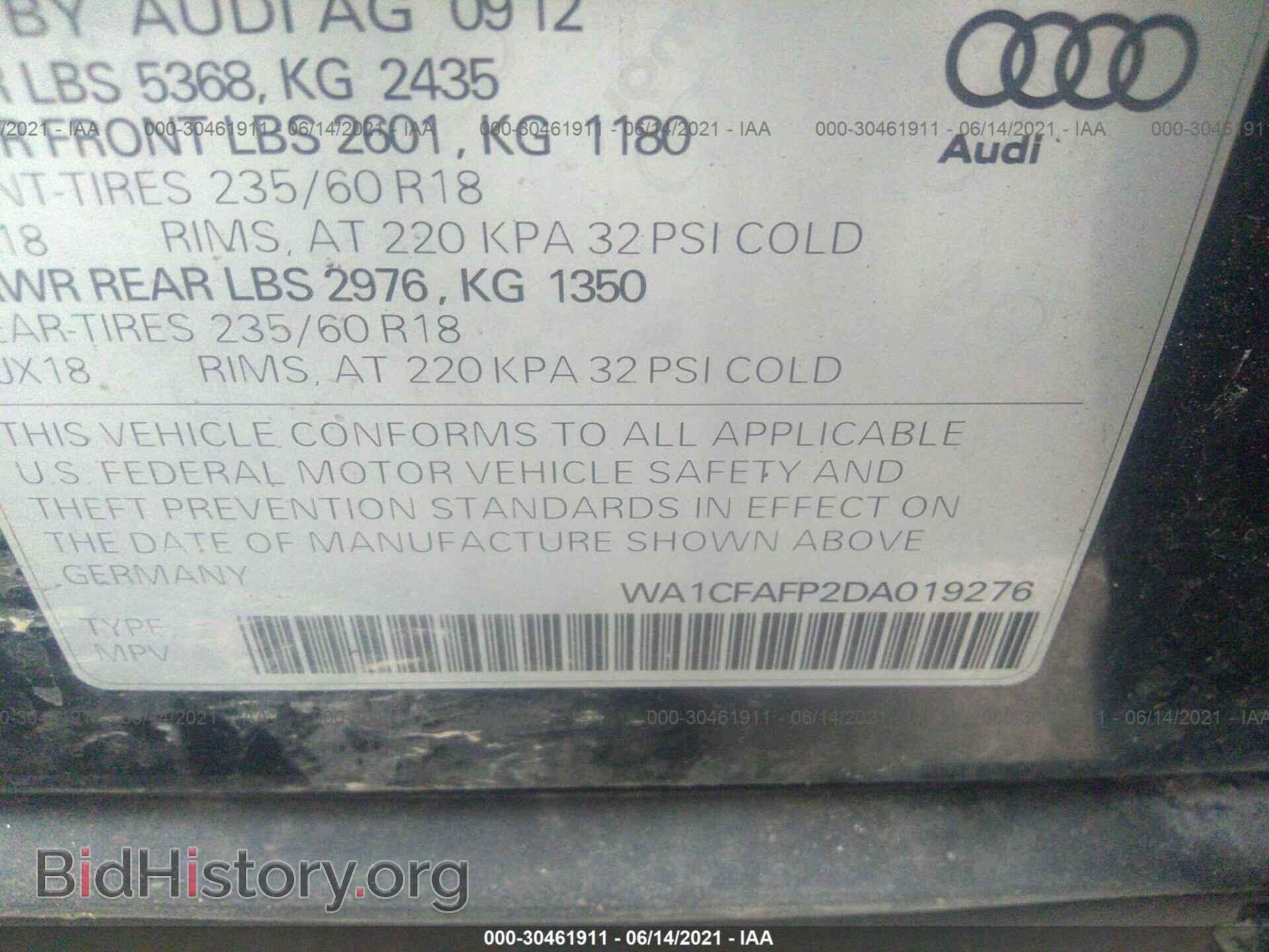 2013 AUDI Q5 - VIN: WA1CFAFP2DA019276 - Photo 9