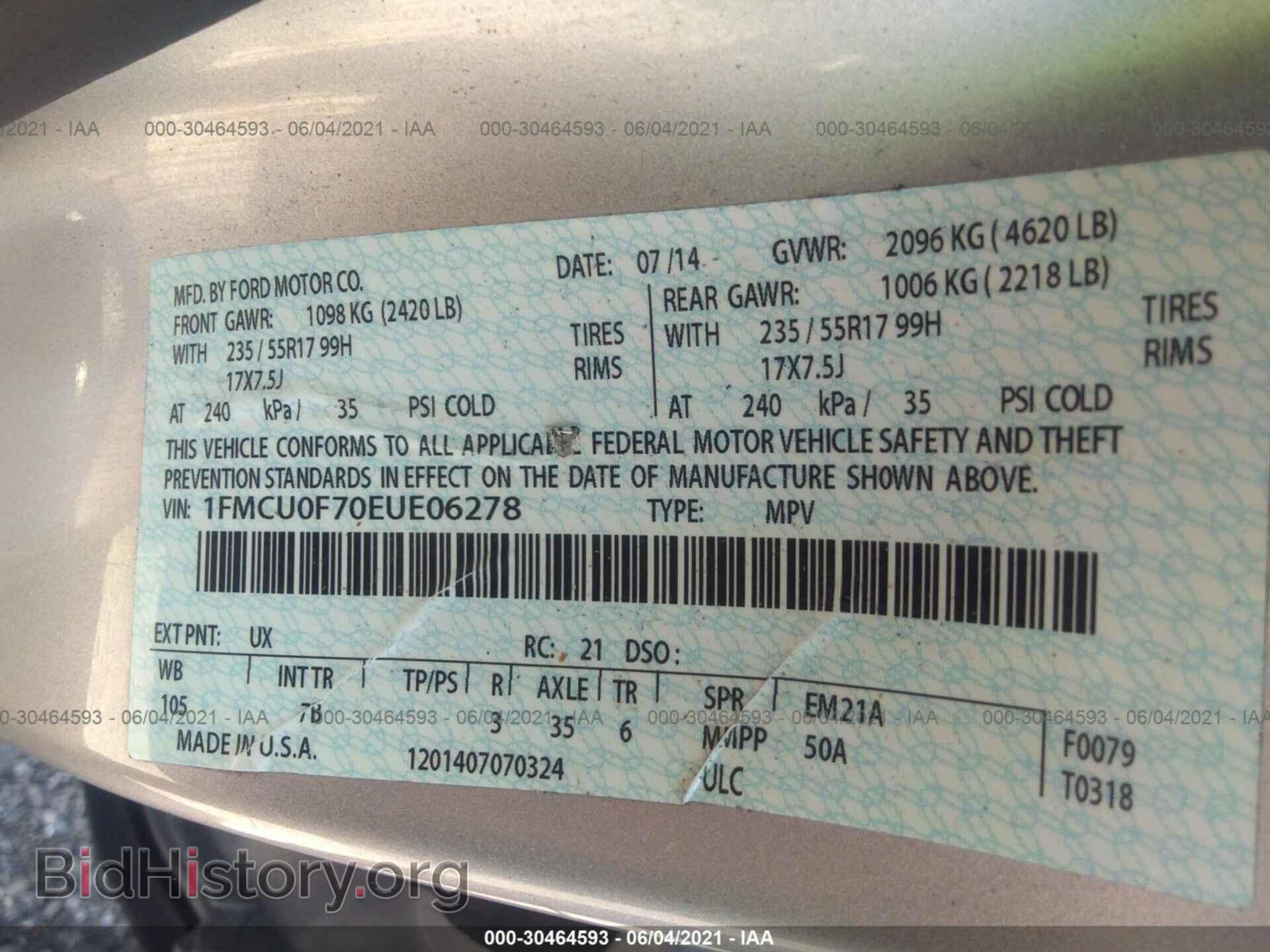 2014 FORD ESCAPE - VIN: 1FMCU0F70EUE06278 - Photo 9