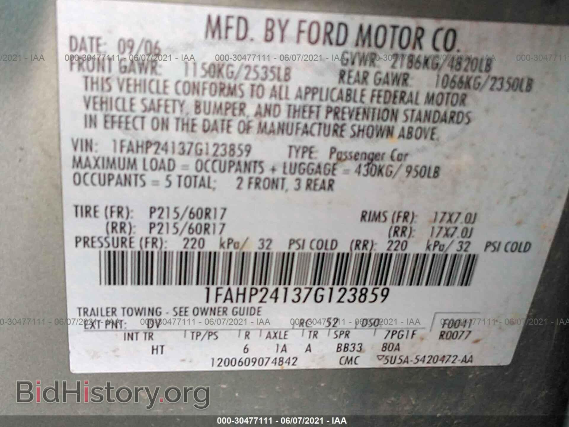 2007 FORD FIVE HUNDRED - VIN: 1FAHP24137G123859 - Фото 9