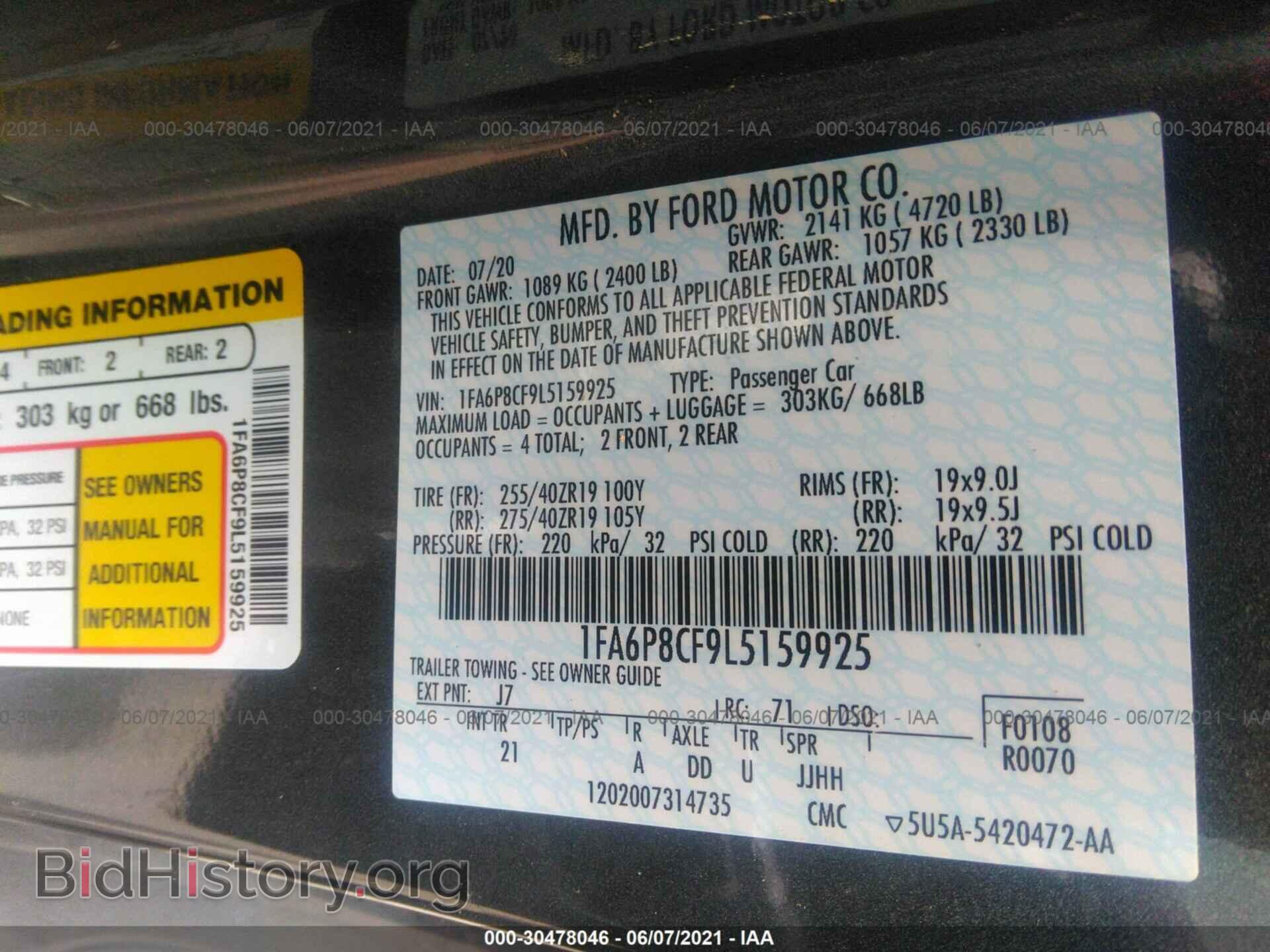 2020 FORD MUSTANG - VIN: 1FA6P8CF9L5159925 - Фото 9