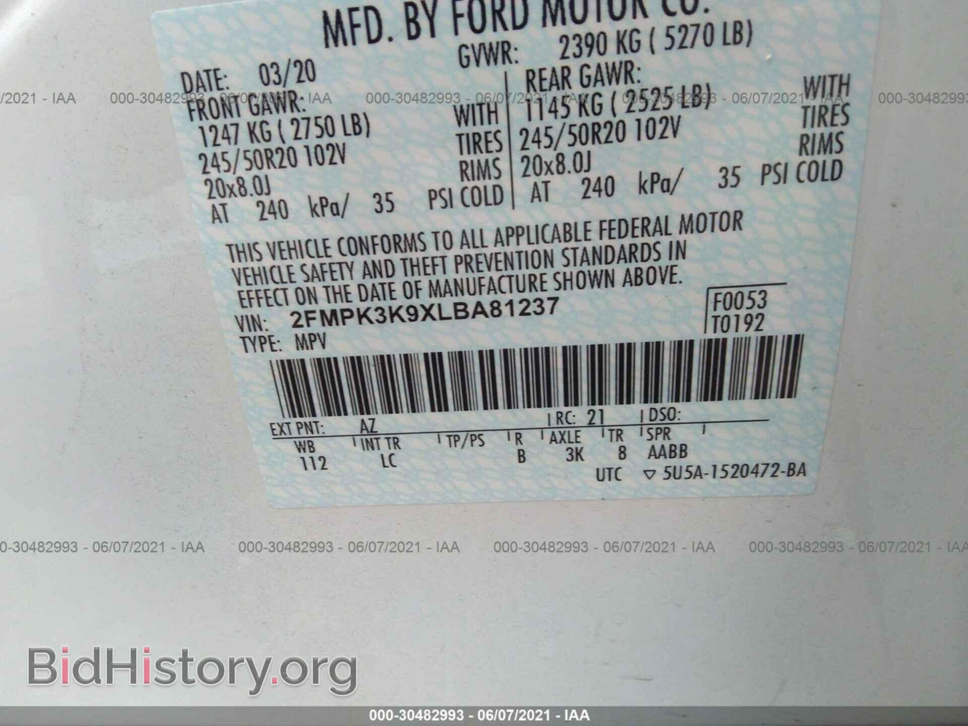 2020 FORD EDGE - VIN: 2FMPK3K9XLBA81237 - Photo 9
