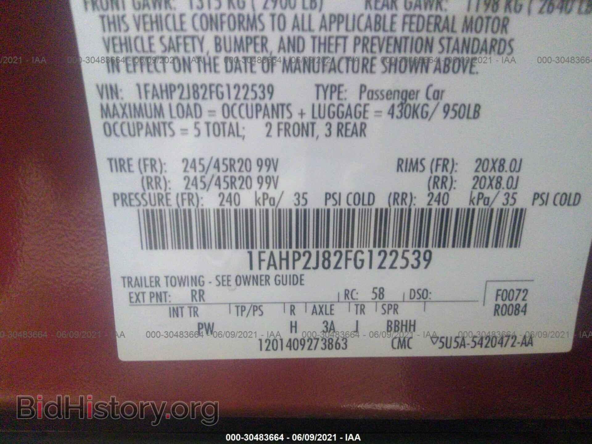 2015 FORD TAURUS - VIN: 1FAHP2J82FG122539 - Photo 9