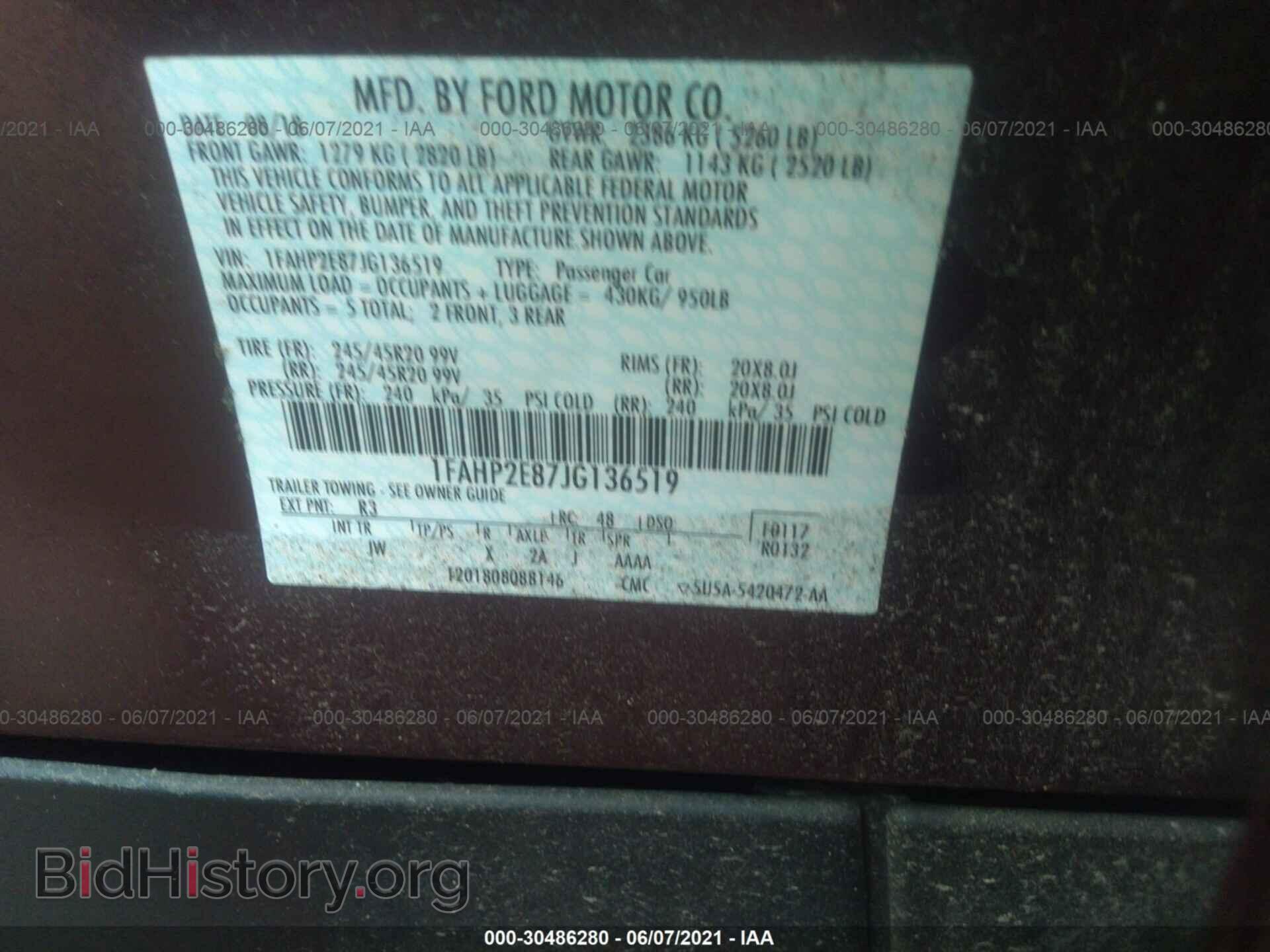 2018 FORD TAURUS - VIN: 1FAHP2E87JG136519 - Photo 9