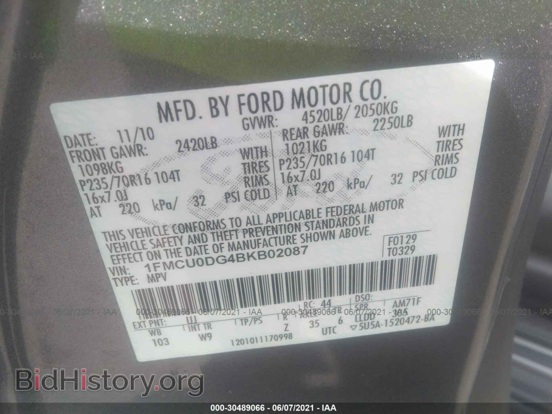 2011 FORD ESCAPE - VIN: 1FMCU0DG4BKB02087 - Фото 9