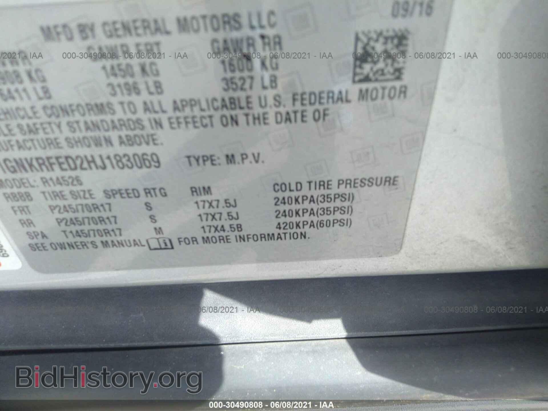 2017 CHEVROLET TRAVERSE - VIN: 1GNKRFED2HJ183069 - Фото 9