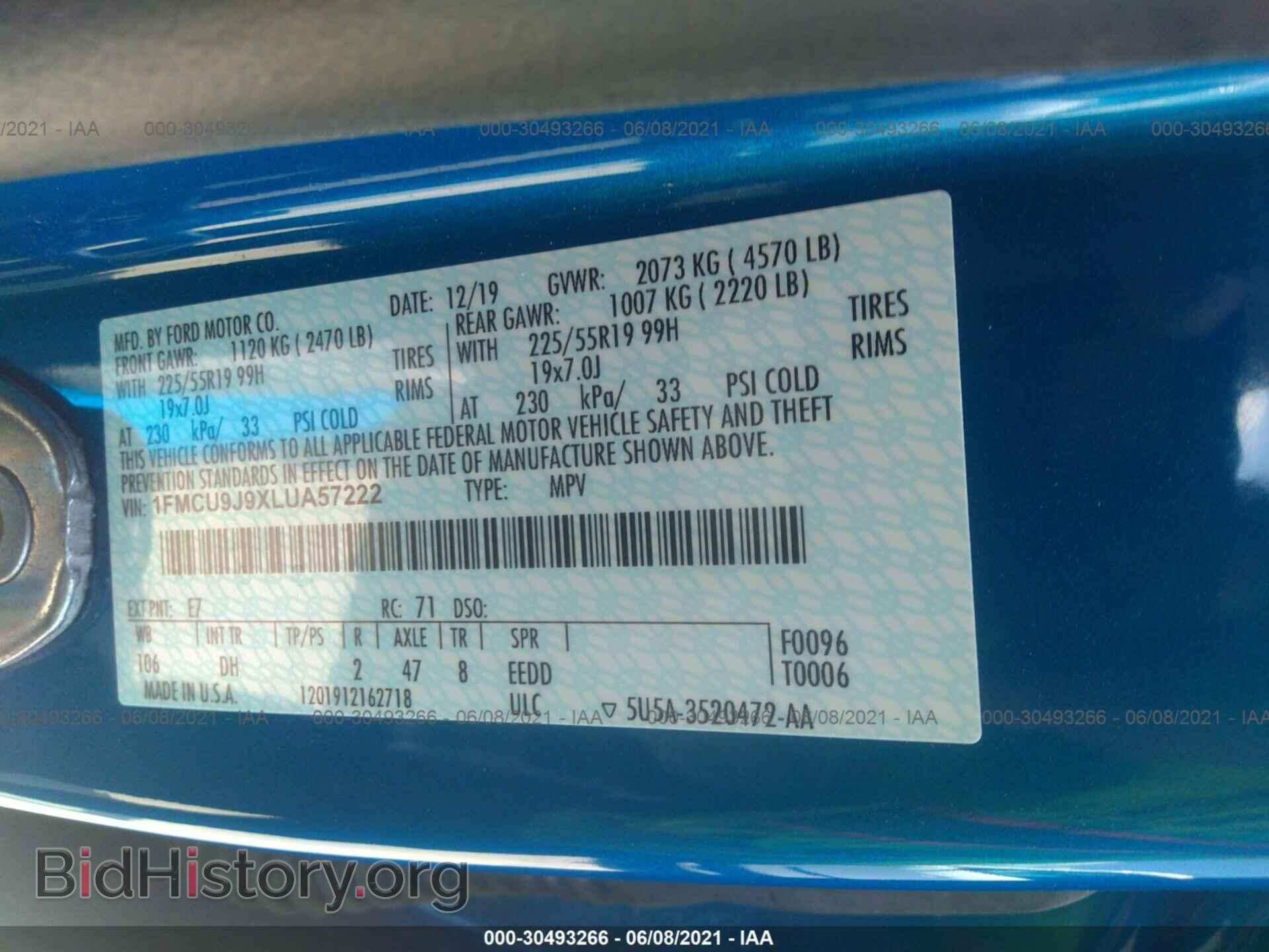 2020 FORD ESCAPE - VIN: 1FMCU9J9XLUA57222 - Фото 9