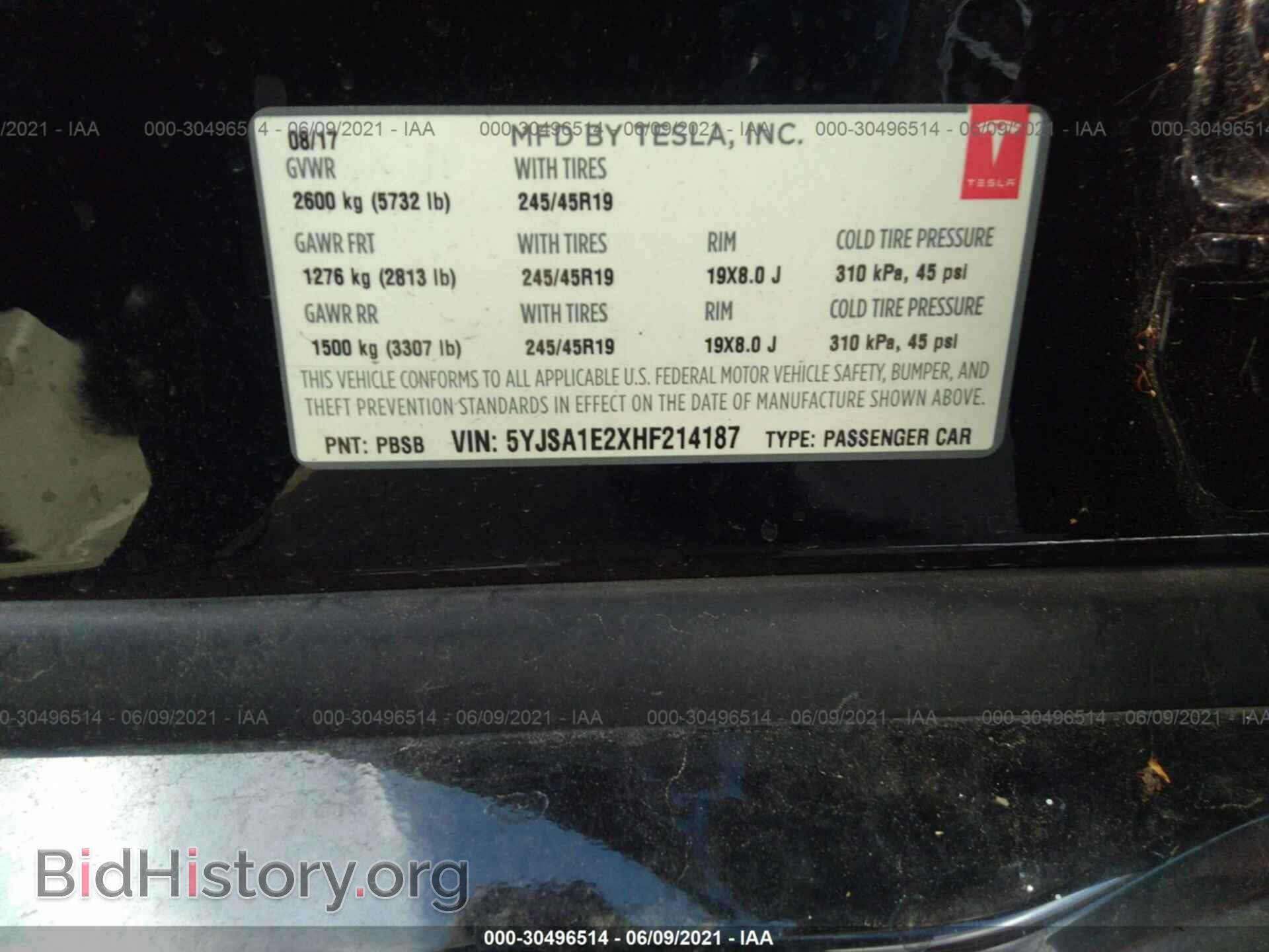 2017 TESLA MODEL S - VIN: 5YJSA1E2XHF214187 - Photo 9