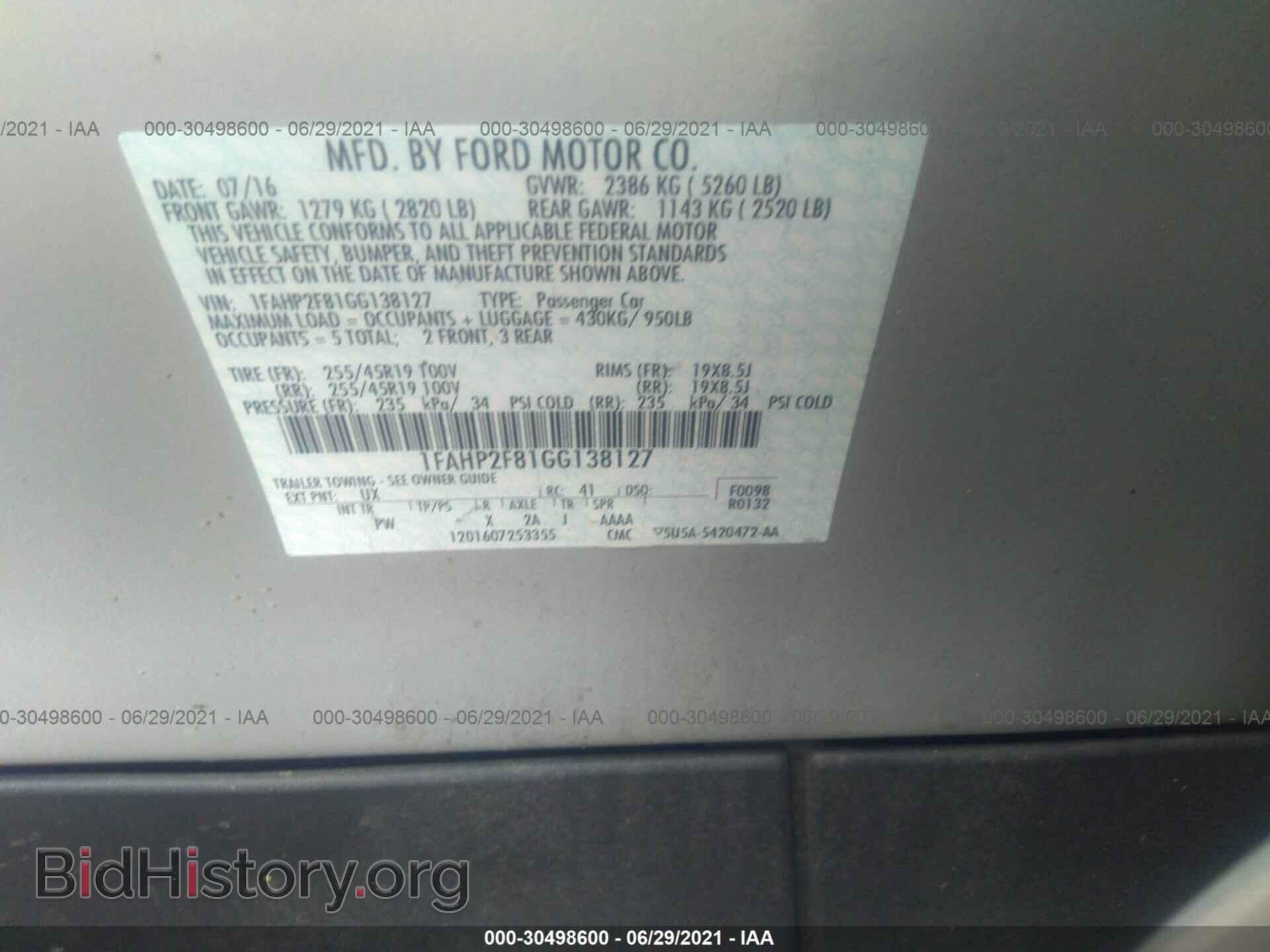 2016 FORD TAURUS - VIN: 1FAHP2F81GG138127 - Фото 9