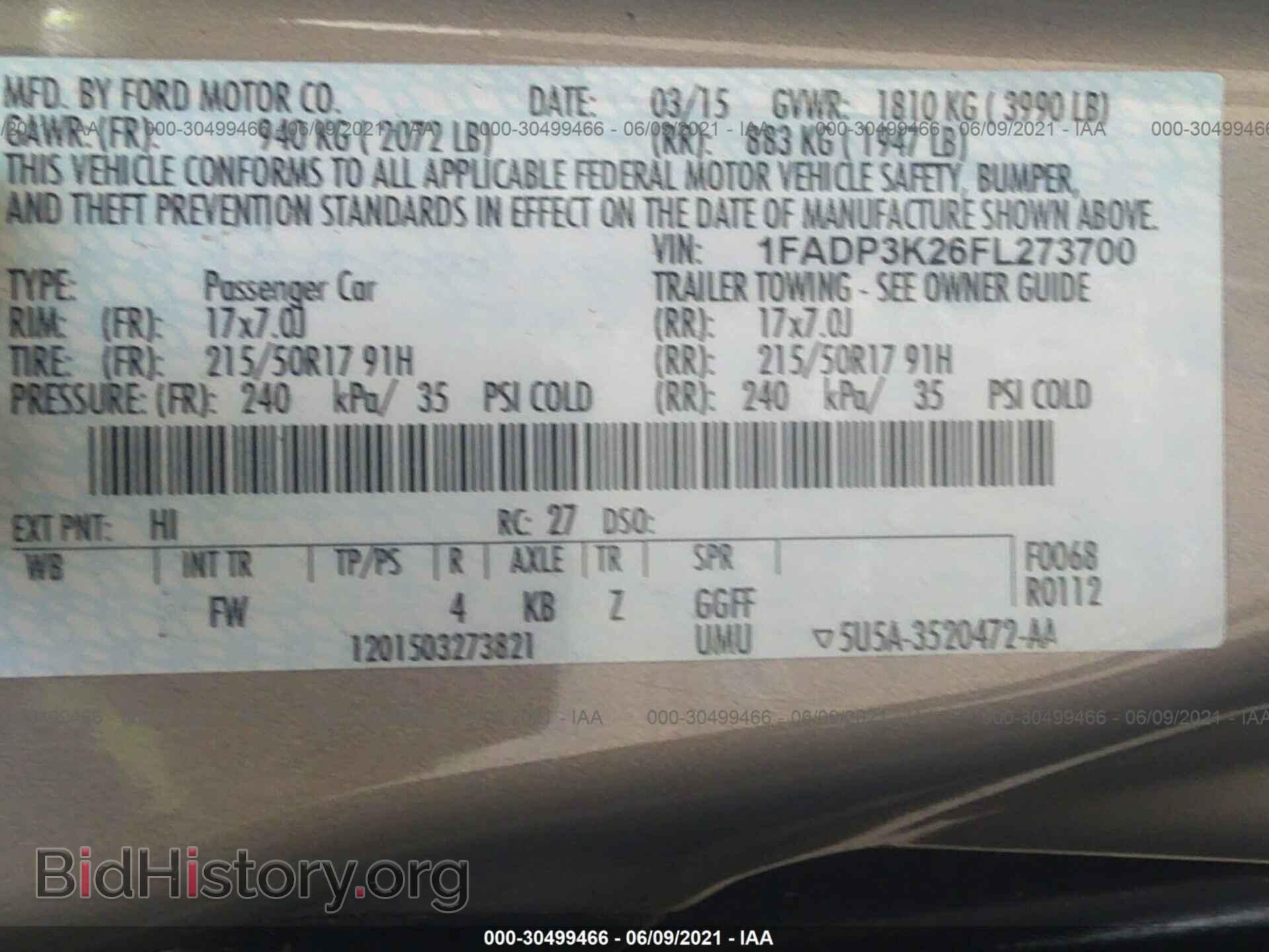 2015 FORD FOCUS - VIN: 1FADP3K26FL273700 - Фото 9